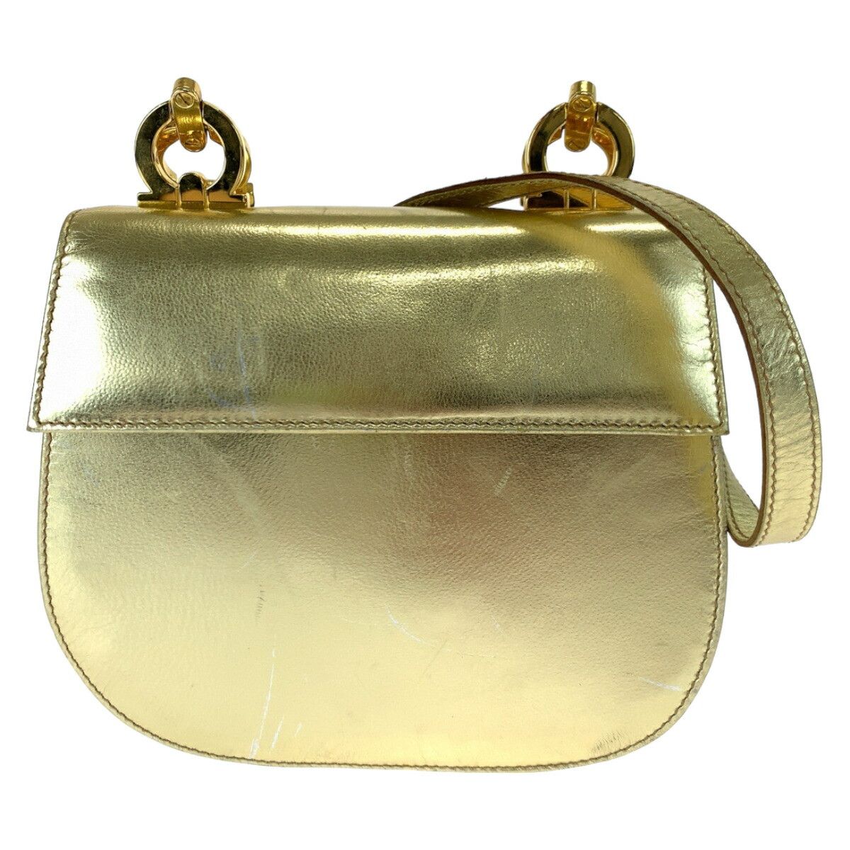 Salvatore Ferragamo Salvatore Ferragamo Gancini Metallic Leather Shoulder Bag Leather Crossbody Bag P213151 in Gold, Women's