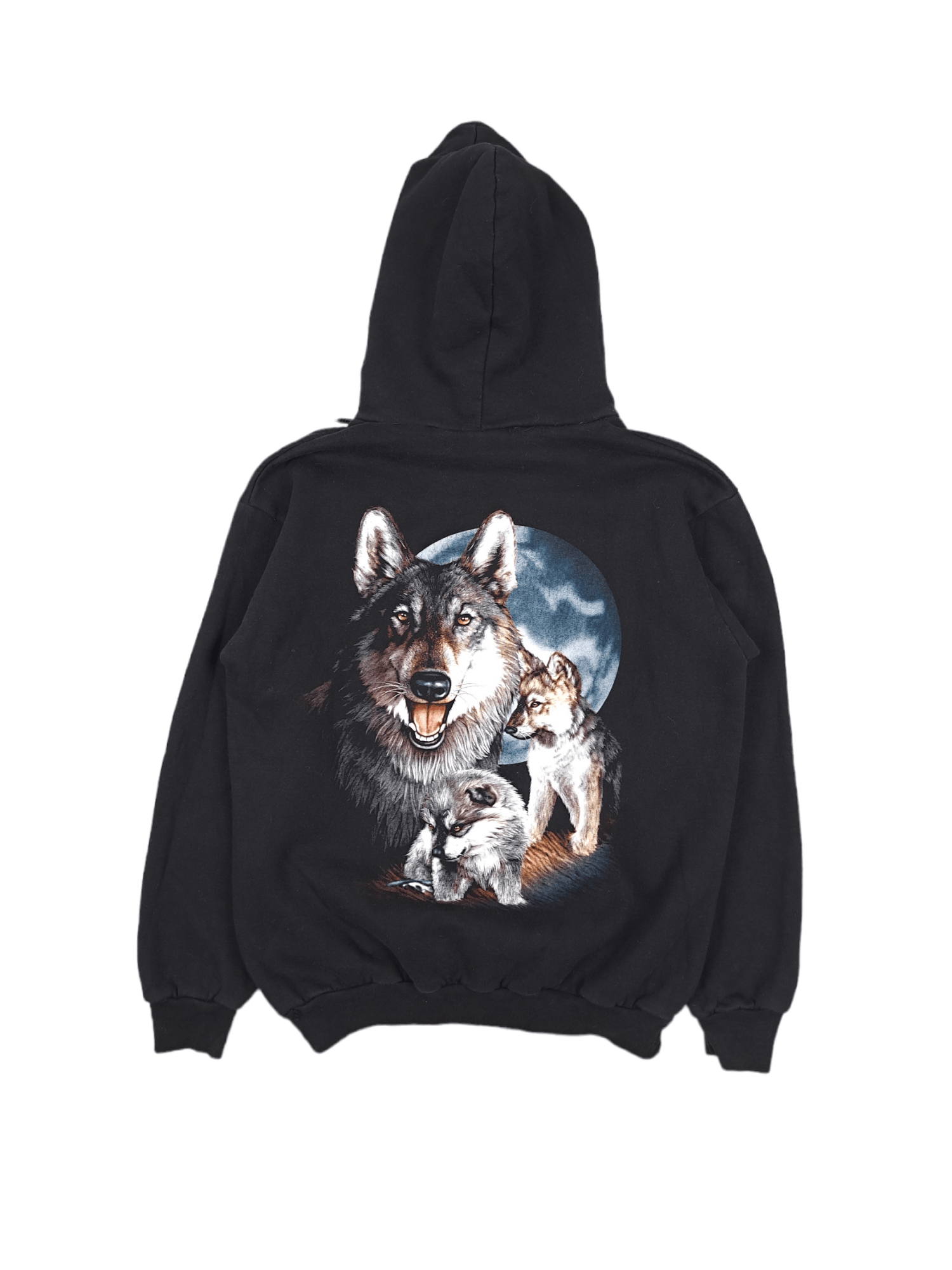 Vintage 💎 90's Vintage Animal Wolves Black Hoodie Sweatshirt Size L Size US L / EU 52-54 / 3 - 2 Thumbnail