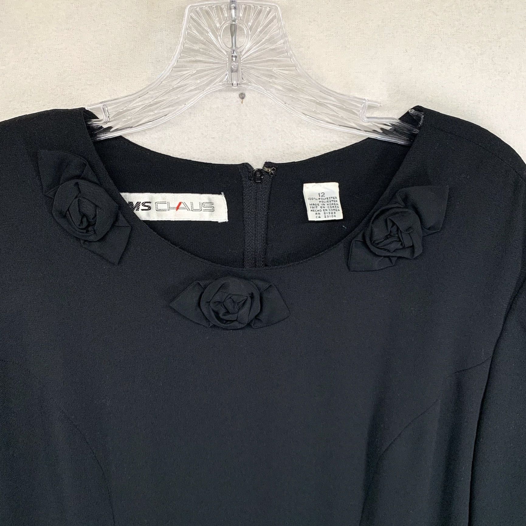 Vintage Vintage Chaus Black Dress 3 Flower Neckline Gothic Whimsical LBD Size 12 Size XL / US 12-14 / IT 48-50 - 4 Thumbnail