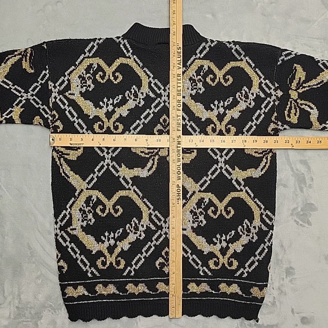 Vintage VTG Dana Scott Sweater Womens Large Black Gold Lurex Knit 80s Glam Made in USA Sleeved Long Geometric Pattern Knit Pullover Casual Shirts Womens Size L / US 10 / IT 46 - 7 Thumbnail