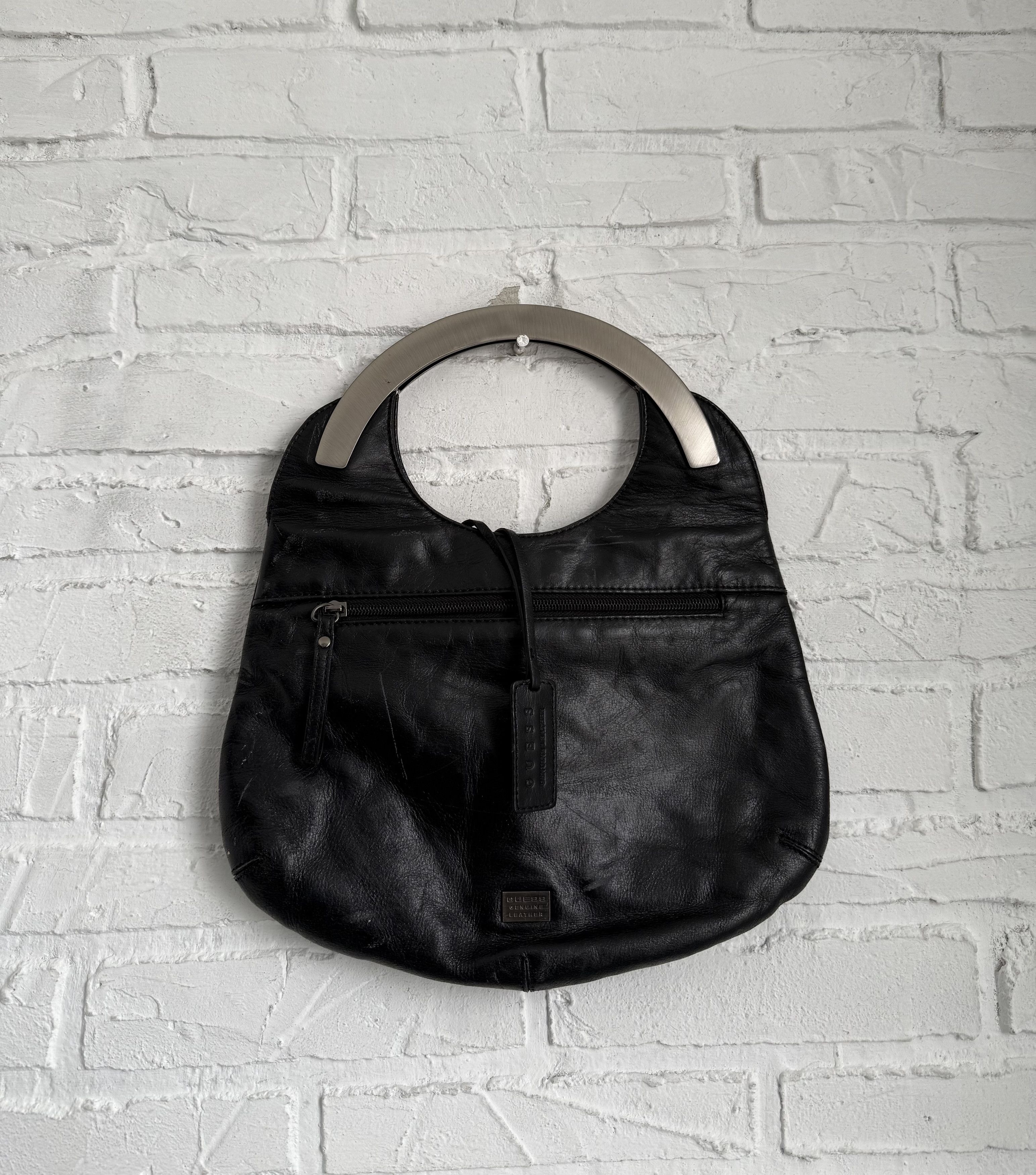 Guess Vintage 2000s Guess Black Leather Bag Y2K Metal Ring Handle Size ONE SIZE - 2 Thumbnail