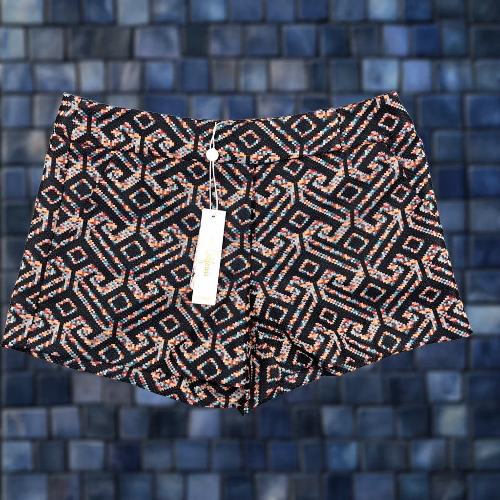 Trina Turk Trina Turk Shorts Womens 00 Blue Geometric Jacquard Chino Dressy Summer Zip Size 24" / US 00 / IT 34 - 1 Thumbnail