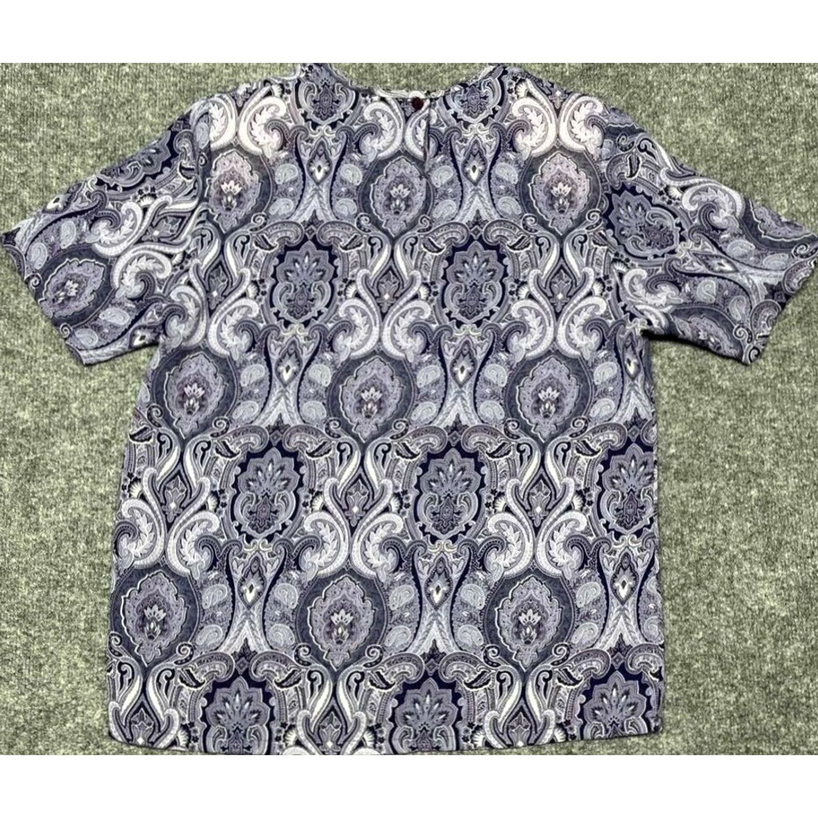 Pendleton VINTAGE Pendleton Blouse Womens 6 Purple White Damask Short Sleeve Crew Neck Mens? Size M / US 6-8 / IT 42-44 - 6 Thumbnail