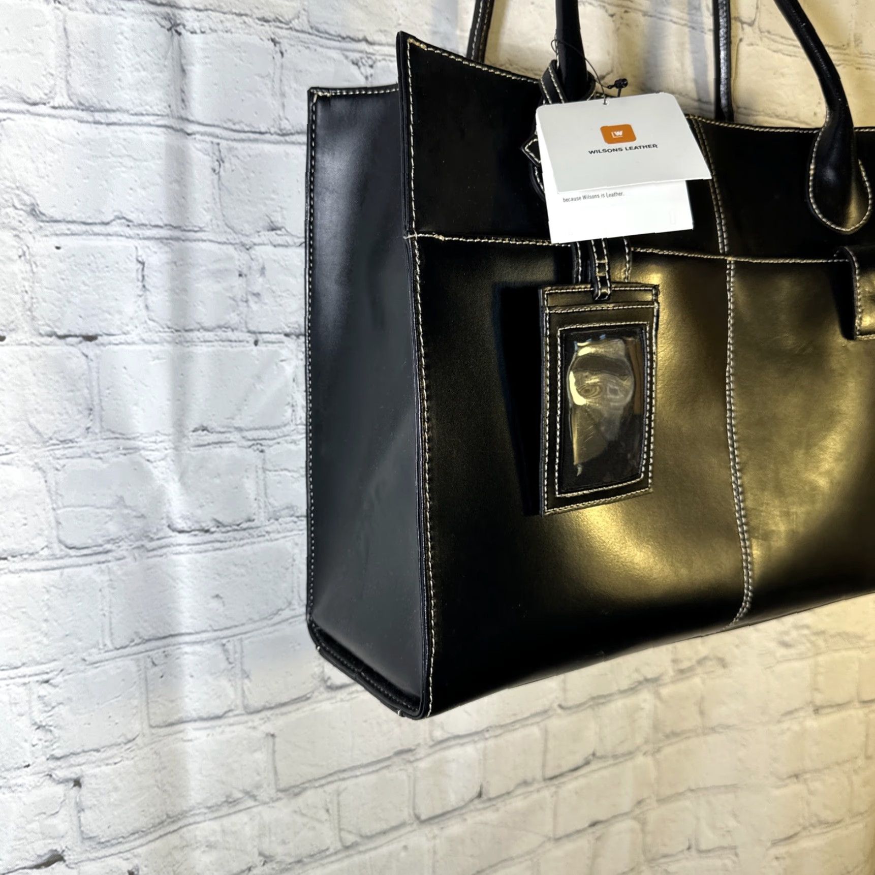 Wilson VINTAGE Wilson Leather Briefcase/Document Case Men Large Black Leather Snap Closure Adjustable Strap Inner Pockets Modern Classic Bag Size ONE SIZE - 3 Thumbnail