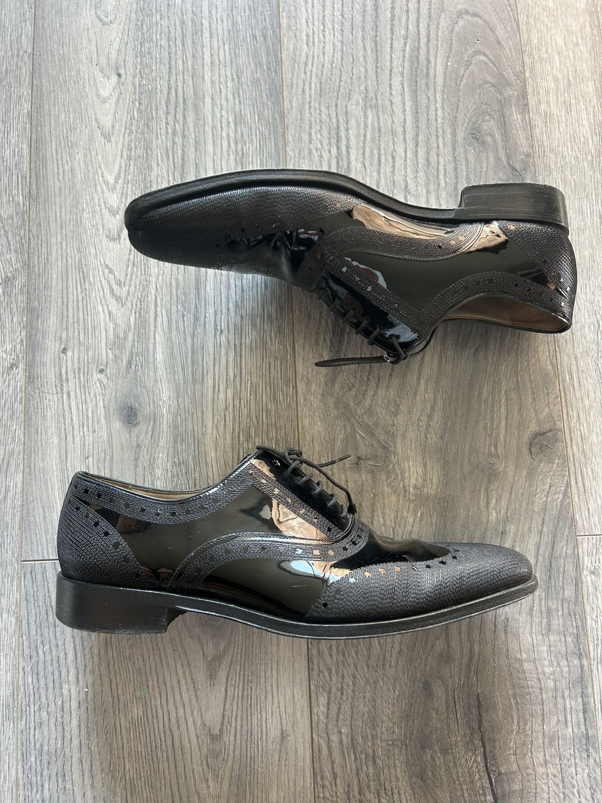 Dior Homme Patent & Textured Leather Oxford Shoes in Black, Men's (Size 8)