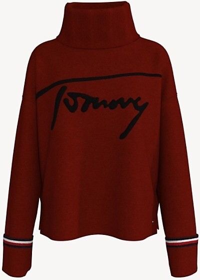 Designer × Tommy Hilfiger TOMMY HILFIGER Burgundy Relaxed Turtleneck Sweater Size XS / US 0-2 / IT 36-38 - 6 Thumbnail