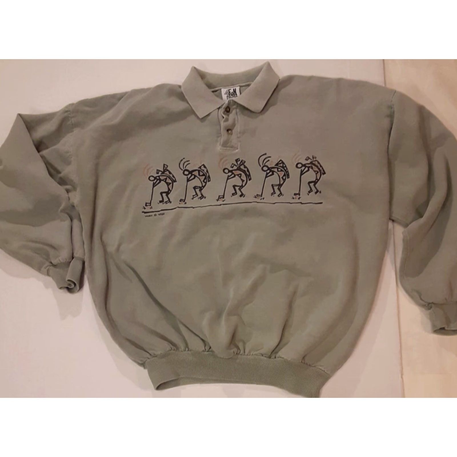Vintage VINTAGE Kokopelli Golfers 1/4 Button Sweatshirt Heavy Sweater XL USA Made- 4fun Mens Olive-Green 100% Cotton Pullover Size US XL / EU 56 / 4 - 2 Thumbnail