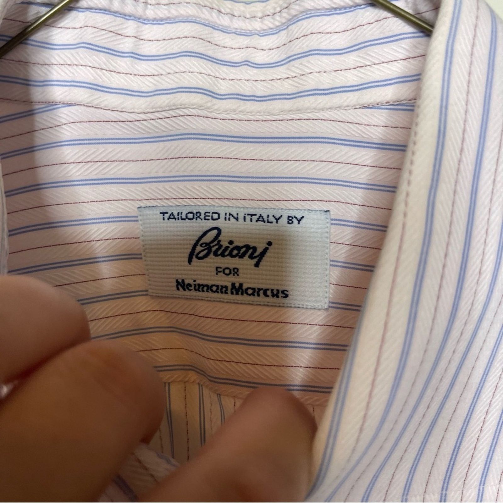 Brioni Brioni pink blue dress button down shirt sz 16 Size US L / EU 52-54 / 3 - 4 Thumbnail