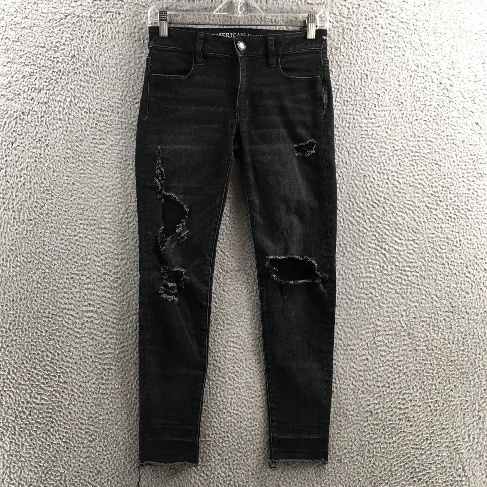 American Eagle Outfitters American Eagle Outfitters Jegging Ankle Jeans Womens 0R Black Denim Distressed Jeans Womens Regular 0 Size 25" / US 0 / IT 36 - 2 Thumbnail