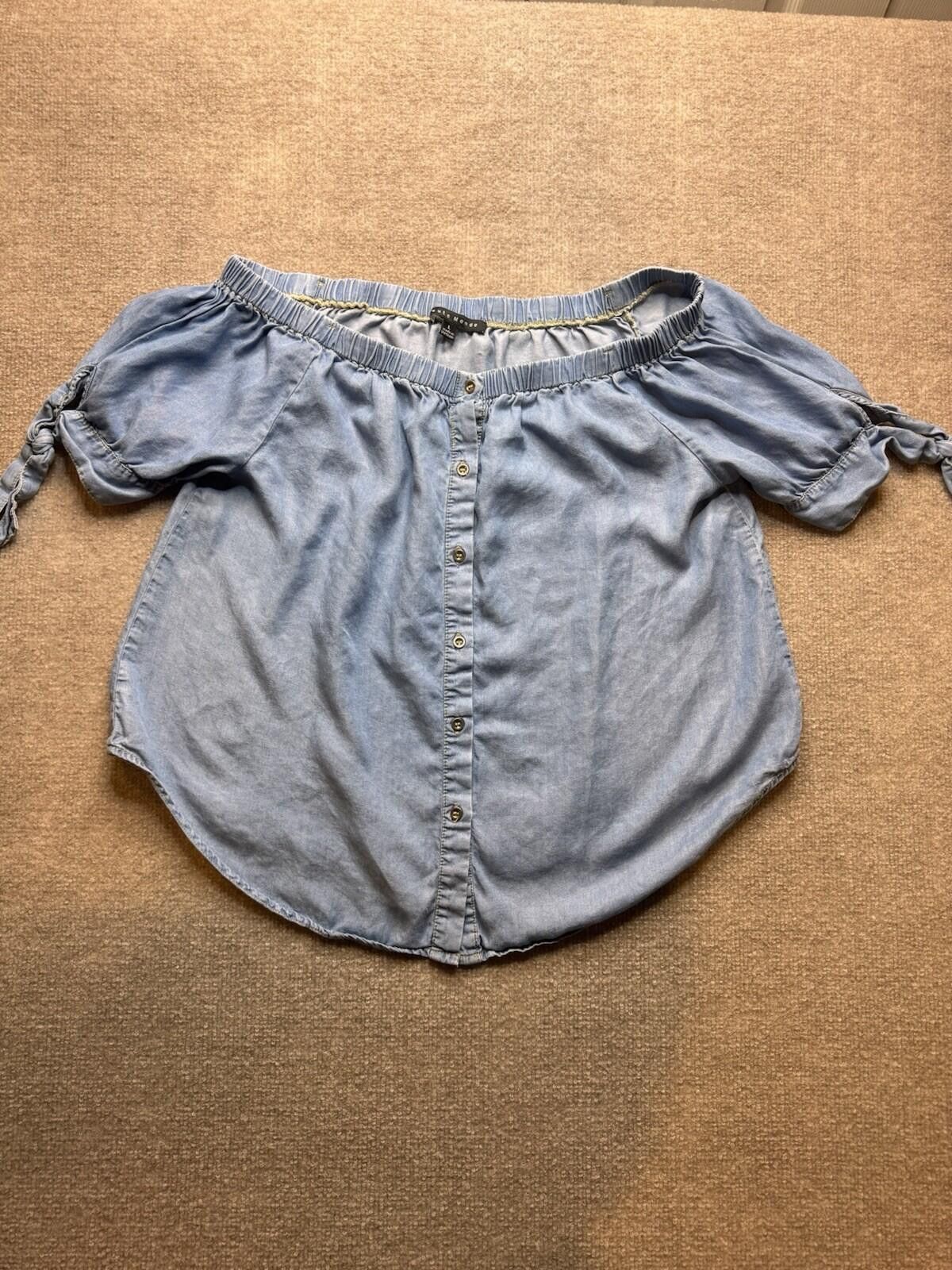 Other Haute Monde Blue Chambray Off-Shoulder Button Up [760] Size L / US 10 / IT 46 - 2 Thumbnail