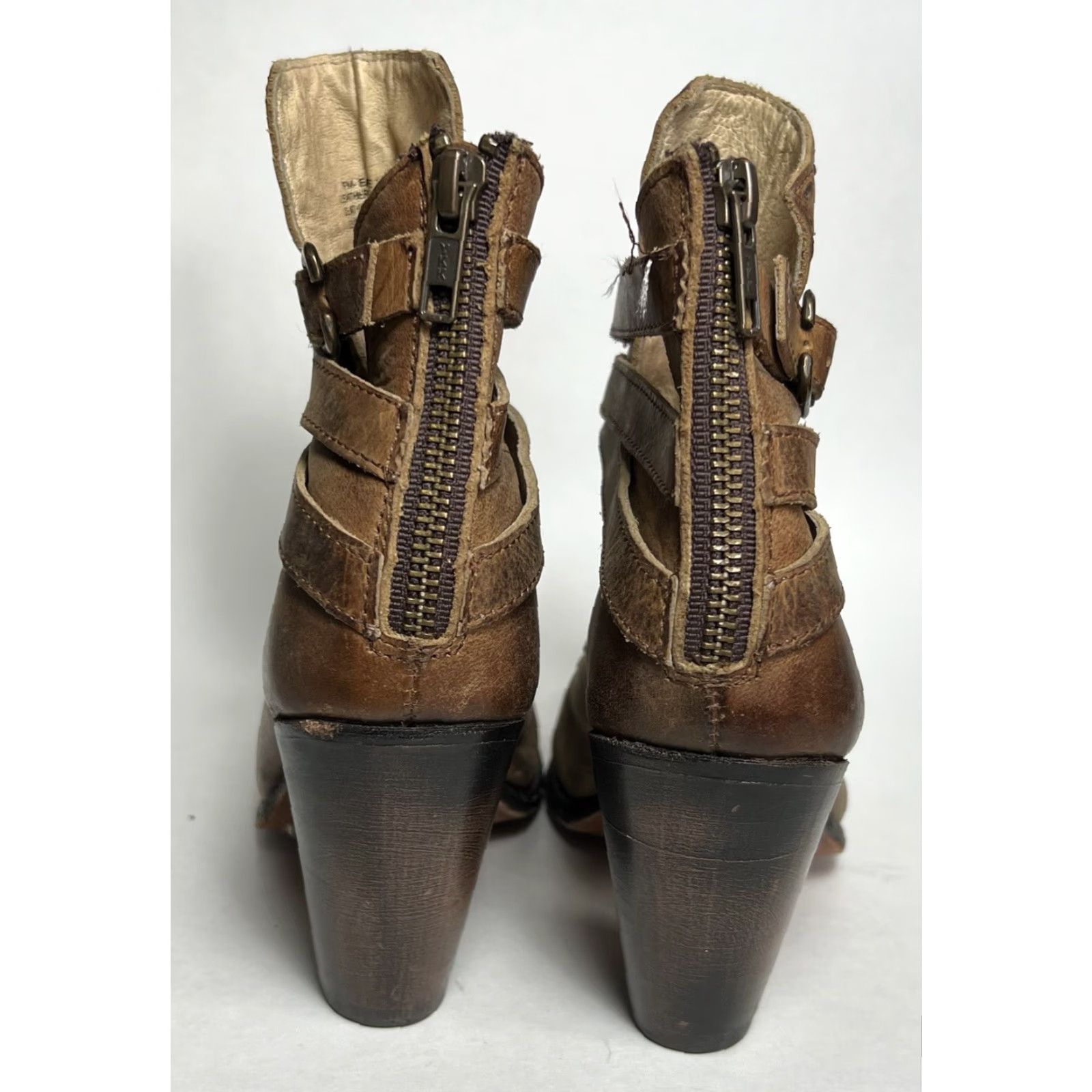 FREEBIRD VINTAGE Freebird By Steven Eagle Booties Peep Toe Leather Boots Brown Size 7 Womens Shoes Eagle Theme Size US 7 / IT 37 - 6 Thumbnail