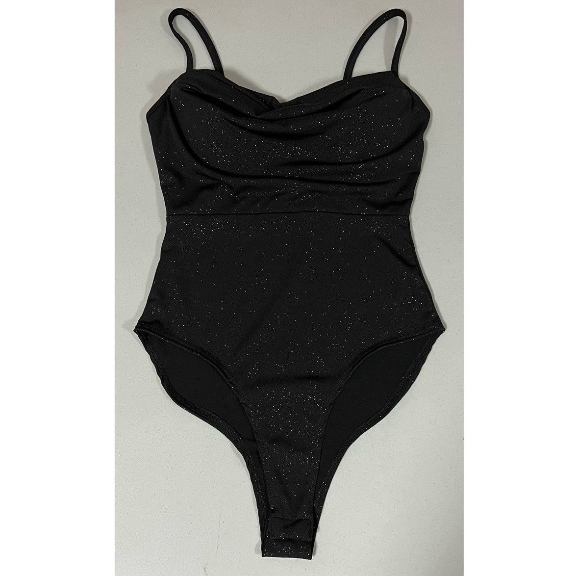 Vintage Black Glitter Cowl-Neck Shirt Blouse Bodysuit Teddy Size S 🖤 Size S / US 4 / IT 40 - 3 Thumbnail