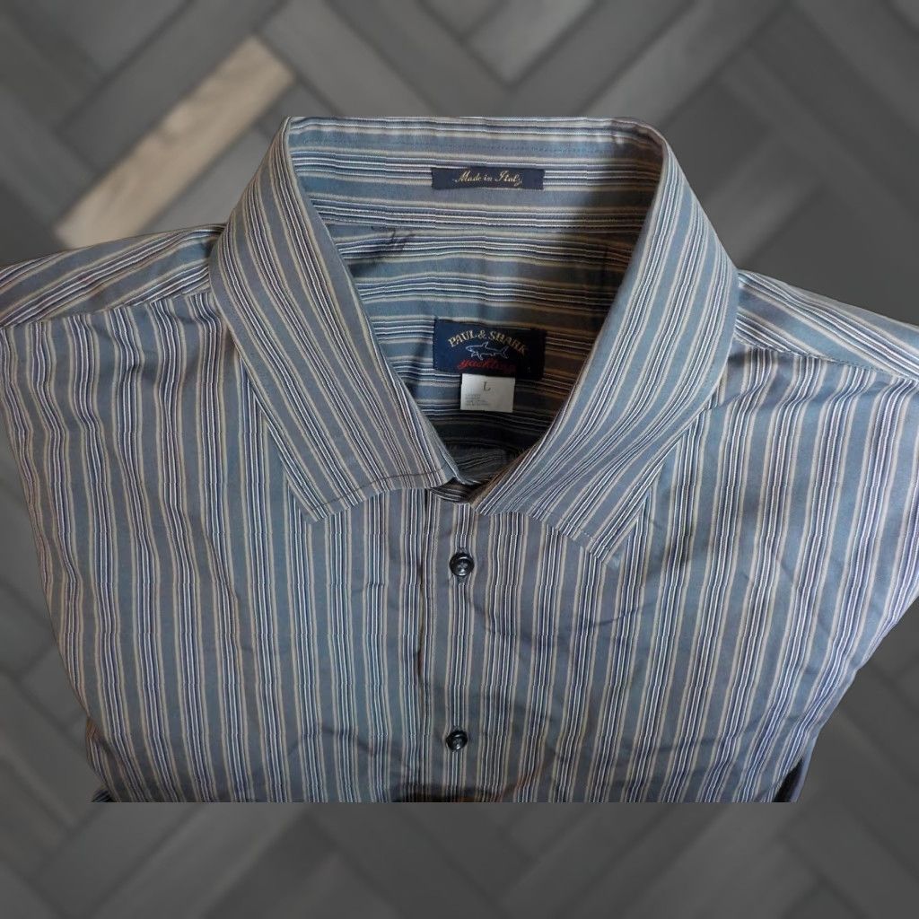 Paul & Shark Paul & Shark yachting Striped Sport Shirt Large Gray Made in Italy Shirt Long Sleeve 100% Cotton Men Mens Size US L / EU 52-54 / 3 - 1 Thumbnail