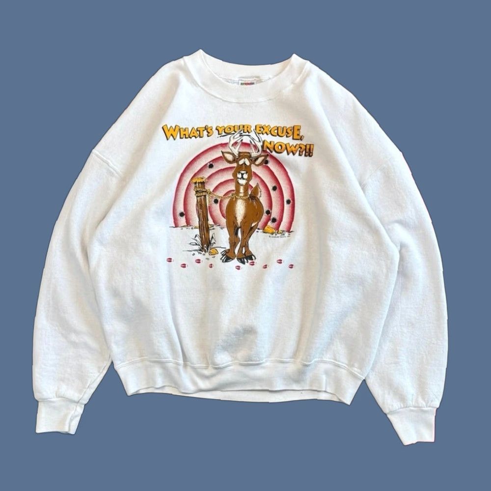 Fruit Of The Loom VINTAGE Deer Hunting 90s Funny Humor Crewneck Sweatshirt 2XL Men White Fruit of the Loom Sweatshirt Size US XXL / EU 58 / 5 - 1 Thumbnail