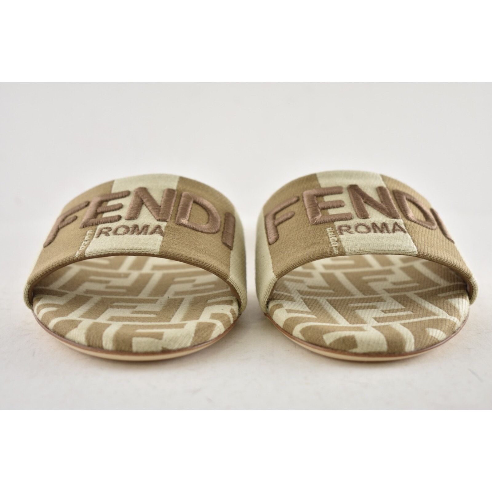 Fendi Fendi Beige Sand Striped FF Monogram Logo Mule Slide Flat Size US 8 / IT 38 - 9 Thumbnail