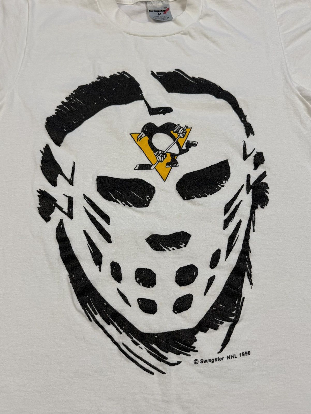 Swingster Vintage 90s Pittsburgh Penguins NHL Hockey Mask T Shirt Size US M / EU 48-50 / 2 - 4 Thumbnail