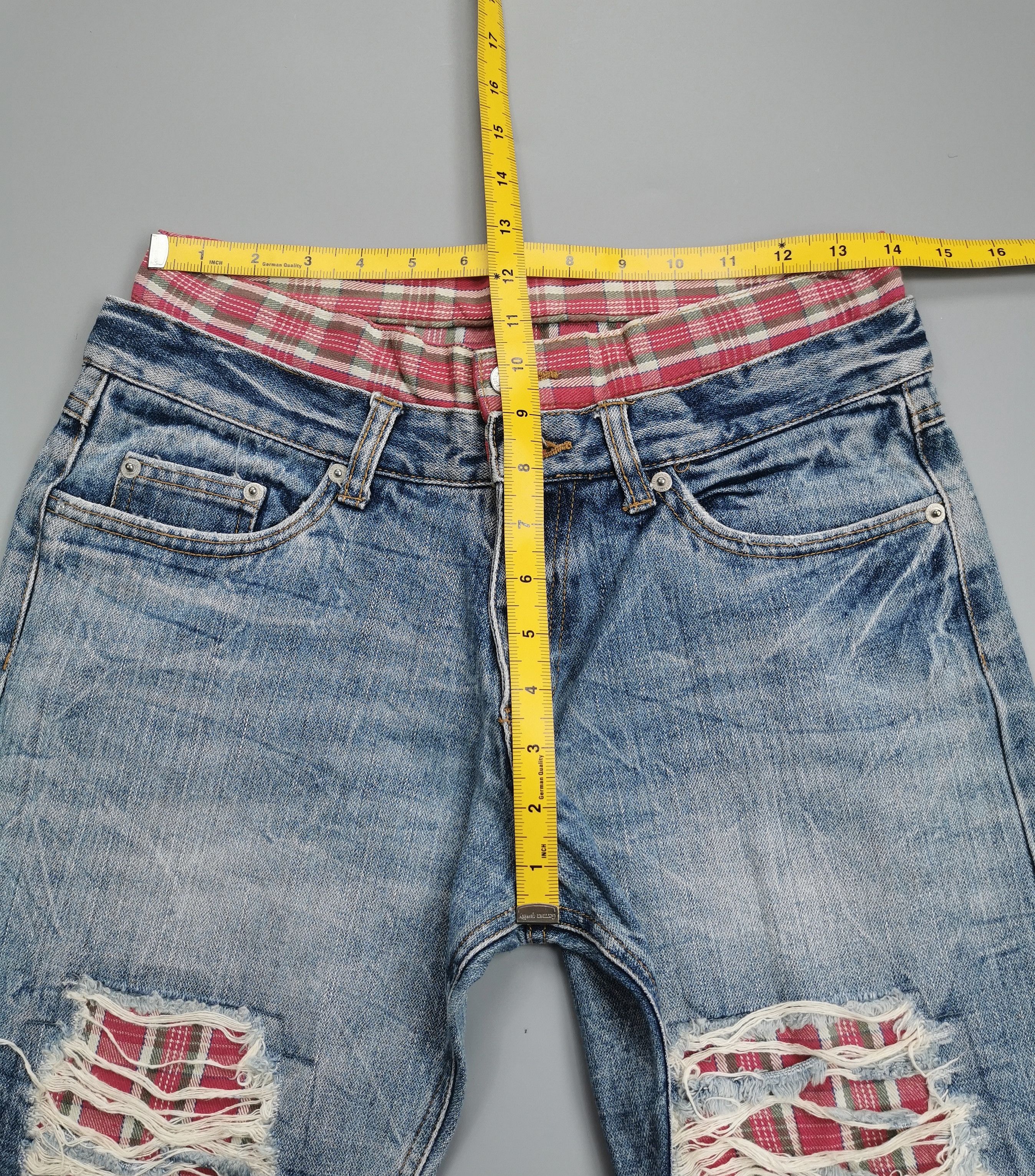 Hysteric Glamour Japan Brand Double Waist Plaid Patch Distressed Denim Jeans Size US 28 / EU 44 - 6 Thumbnail