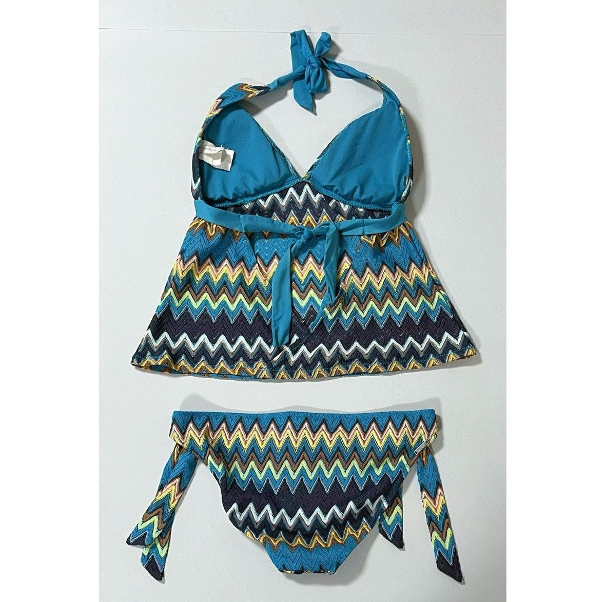 Perry Ellis Blue Zigzag Tankini Bikini Top and Bottoms Set Size M 🤎✨ Size M / US 6-8 / IT 42-44 - 5 Thumbnail