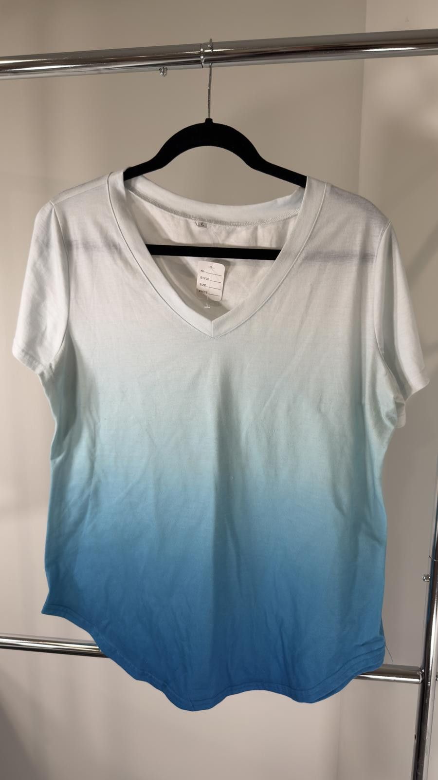 Designer Gradient V-Neck T-Shirt - Light Blue to Aqua - Size L Size L / US 10 / IT 46 - 1 Thumbnail