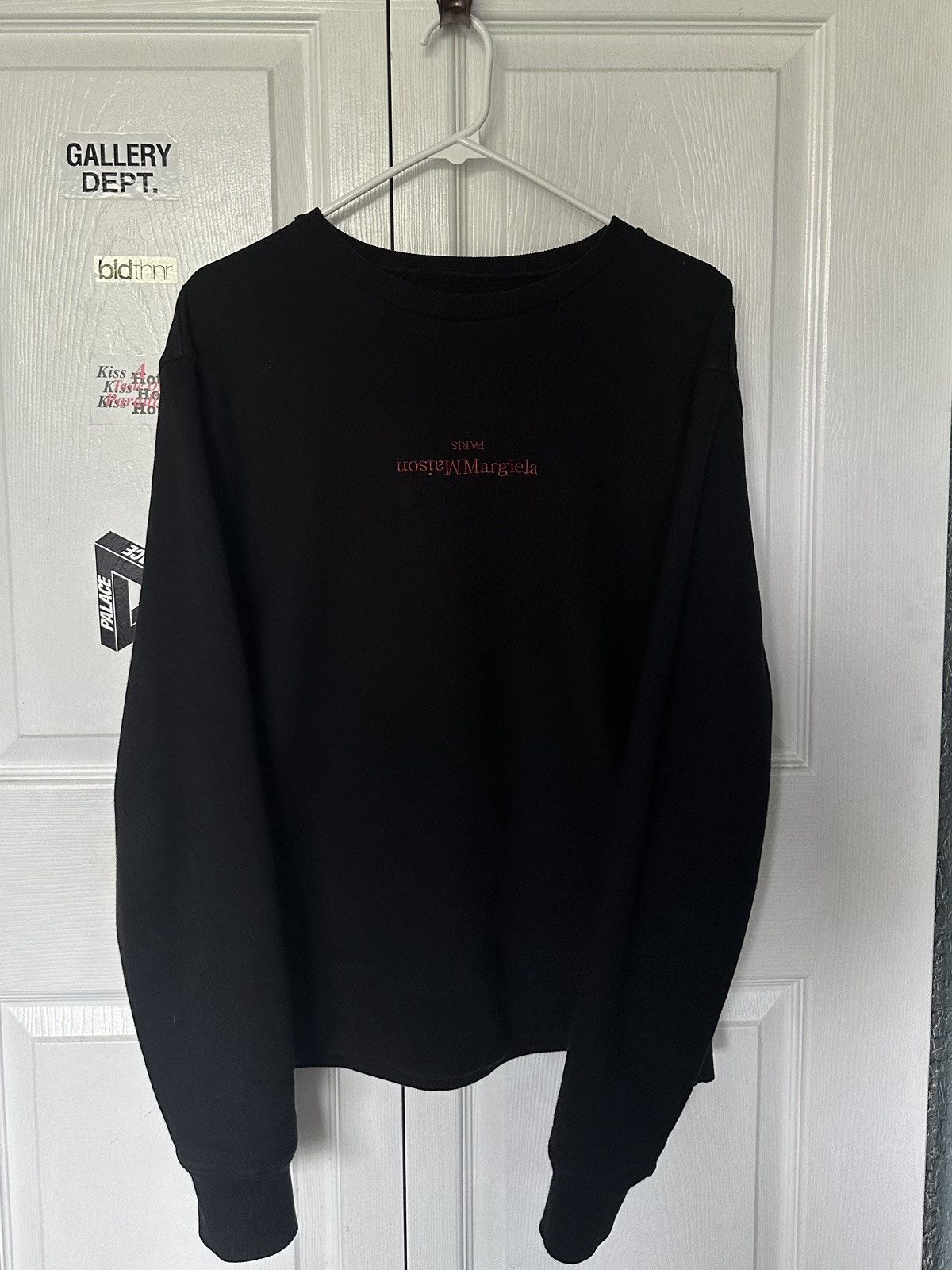 image of Maison Margiela Upside Down Logo Crewneck in Black, Men's (Size Medium)