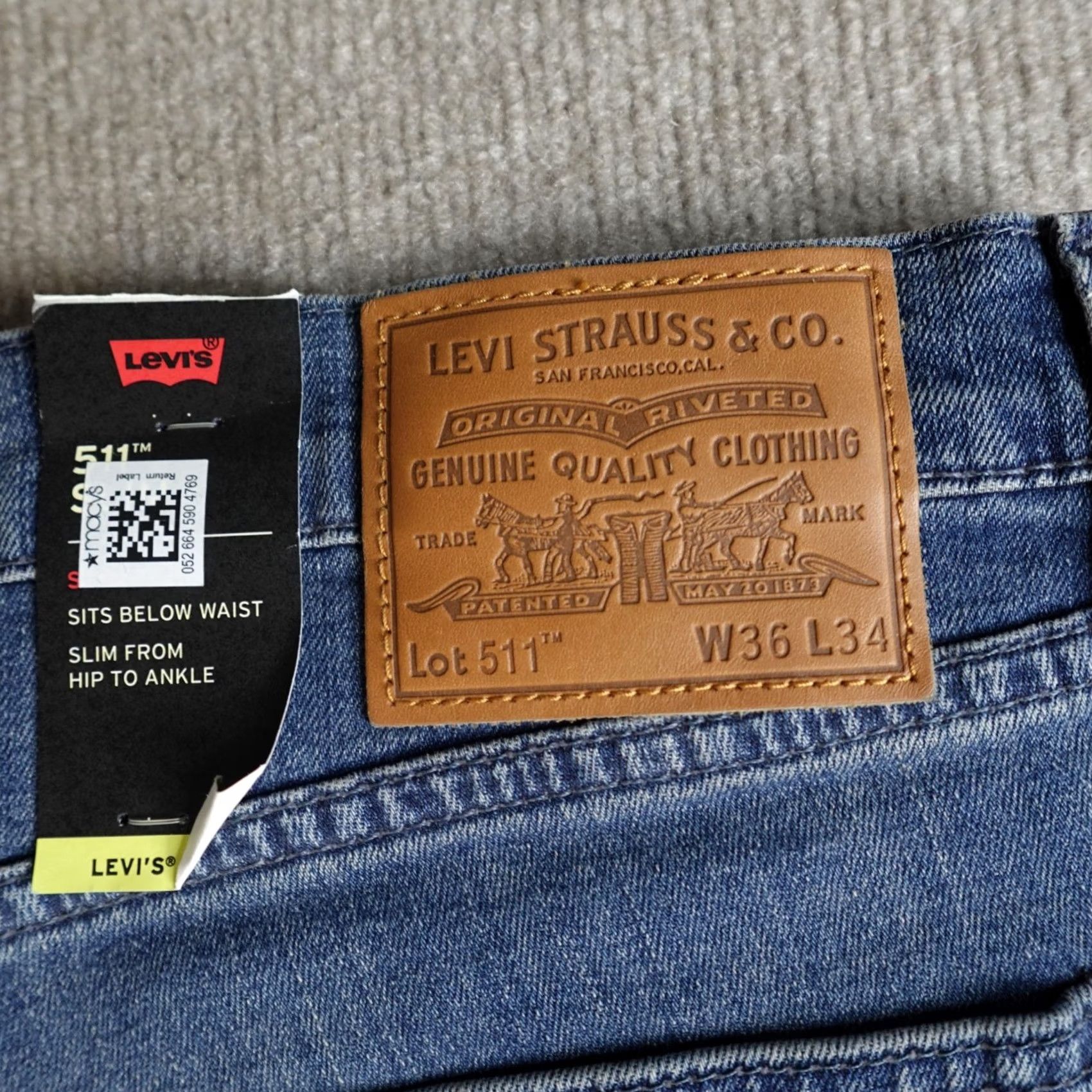 Levi's Levi's 511 Jeans 36 x 33 Blue Zip Fly Regular 5-Pocket Denim Cotton Polyester Mens Straight Big E NEW Size US 36 / EU 52 - 2 Thumbnail