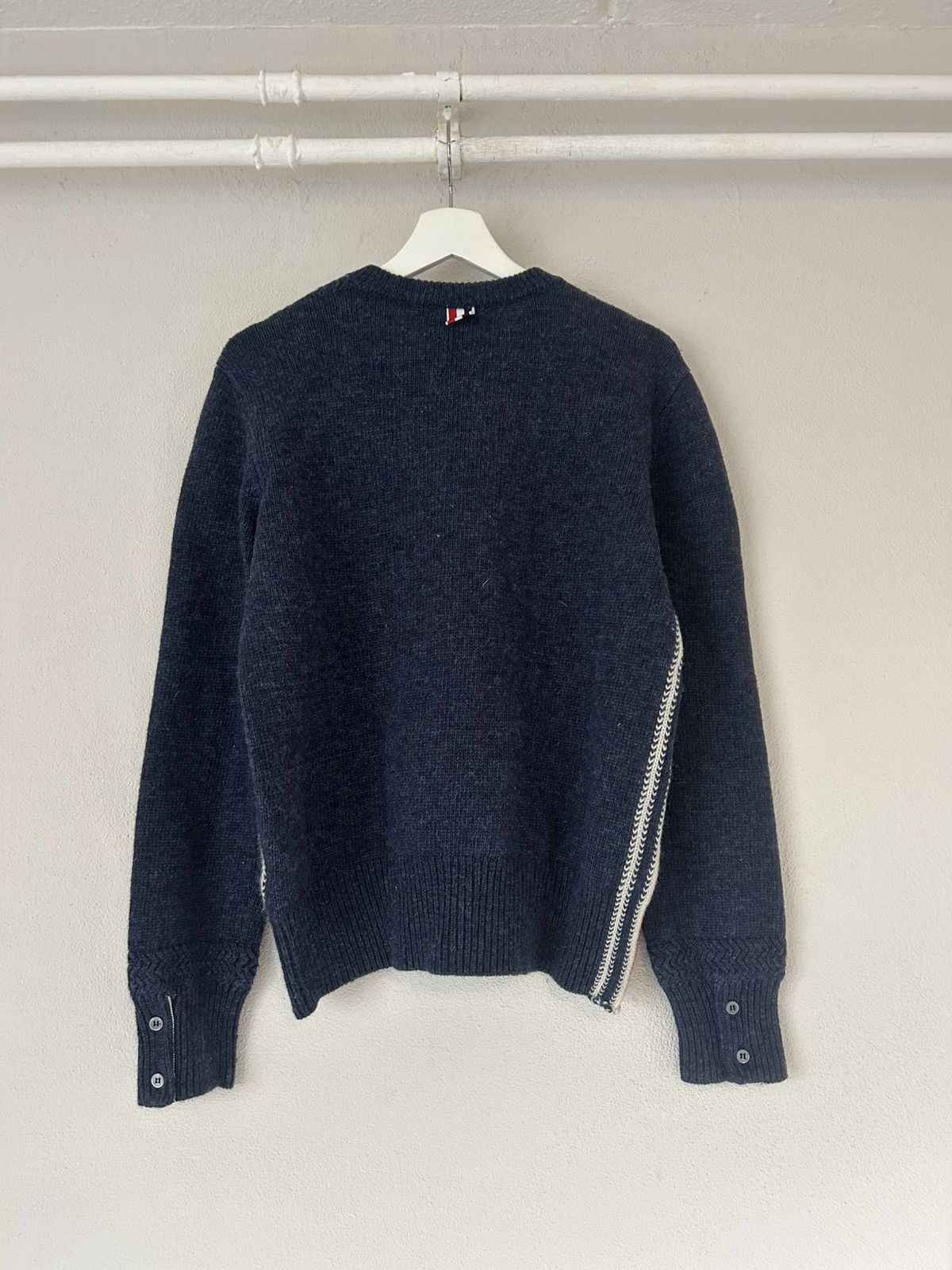 Thom Browne Navy Wool Sweater with Tricolor Details Size US S / EU 44-46 / 1 - 9 Thumbnail
