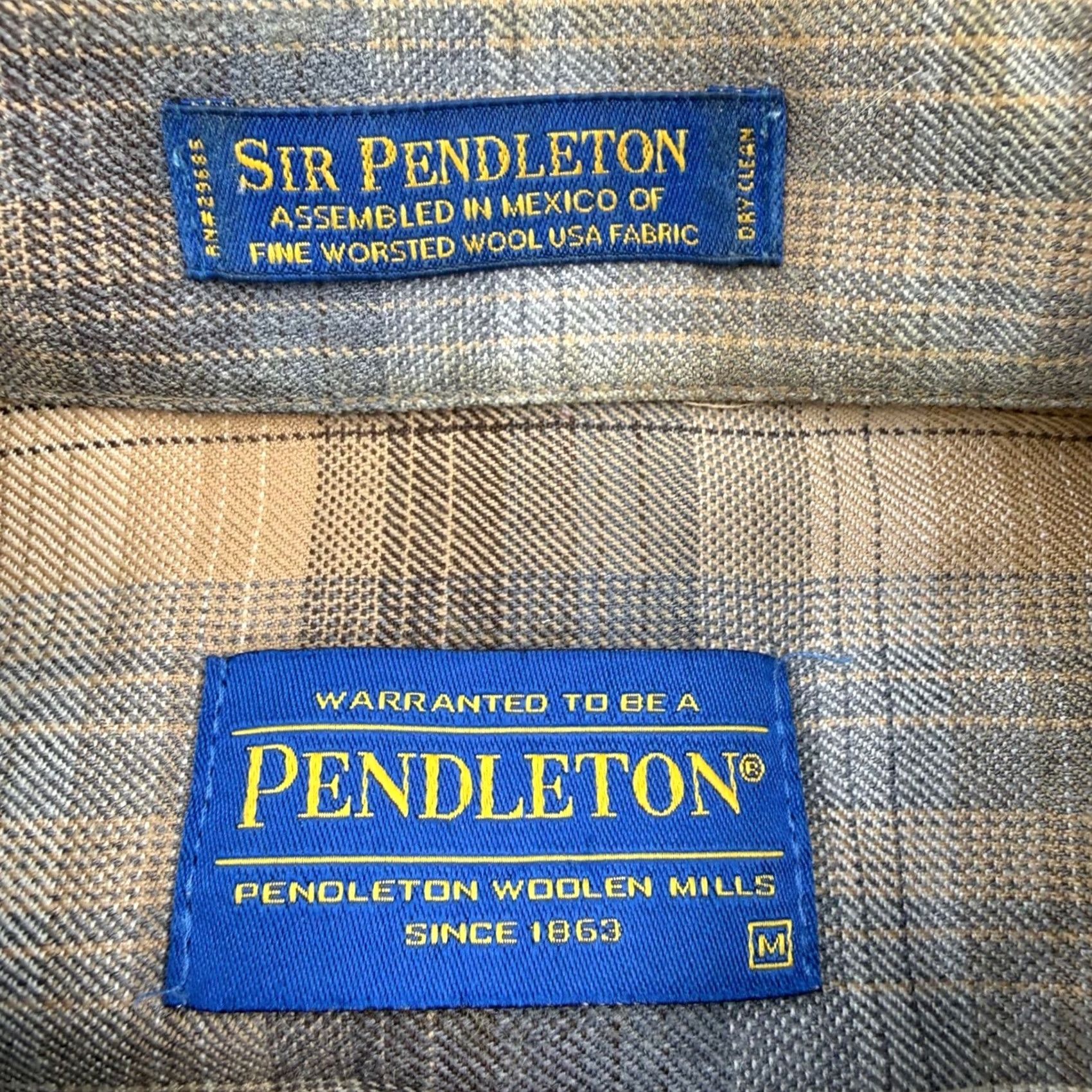 Pendleton Sir Pendleton Mens Plaid Worsted Wool Button-Down Shirt Tan Brown Grey M Size US M / EU 48-50 / 2 - 4 Thumbnail
