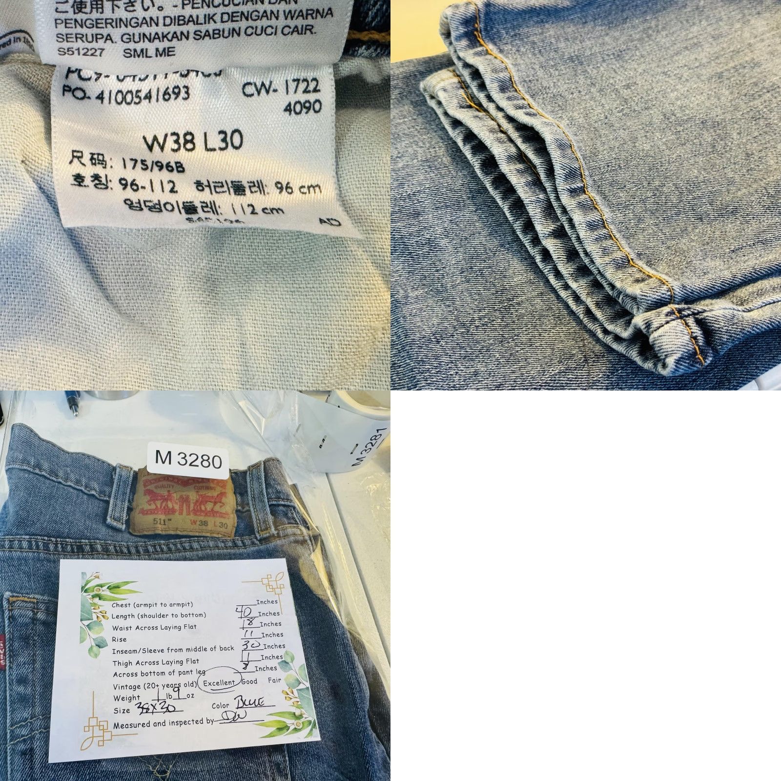 Levi's Levi's 511 Jeans Slim Taper Blue Medium Wash Zip Fly Men 38x30 Denim Stretch Pockets Logo Size US 38 / EU 54 - 8 Thumbnail