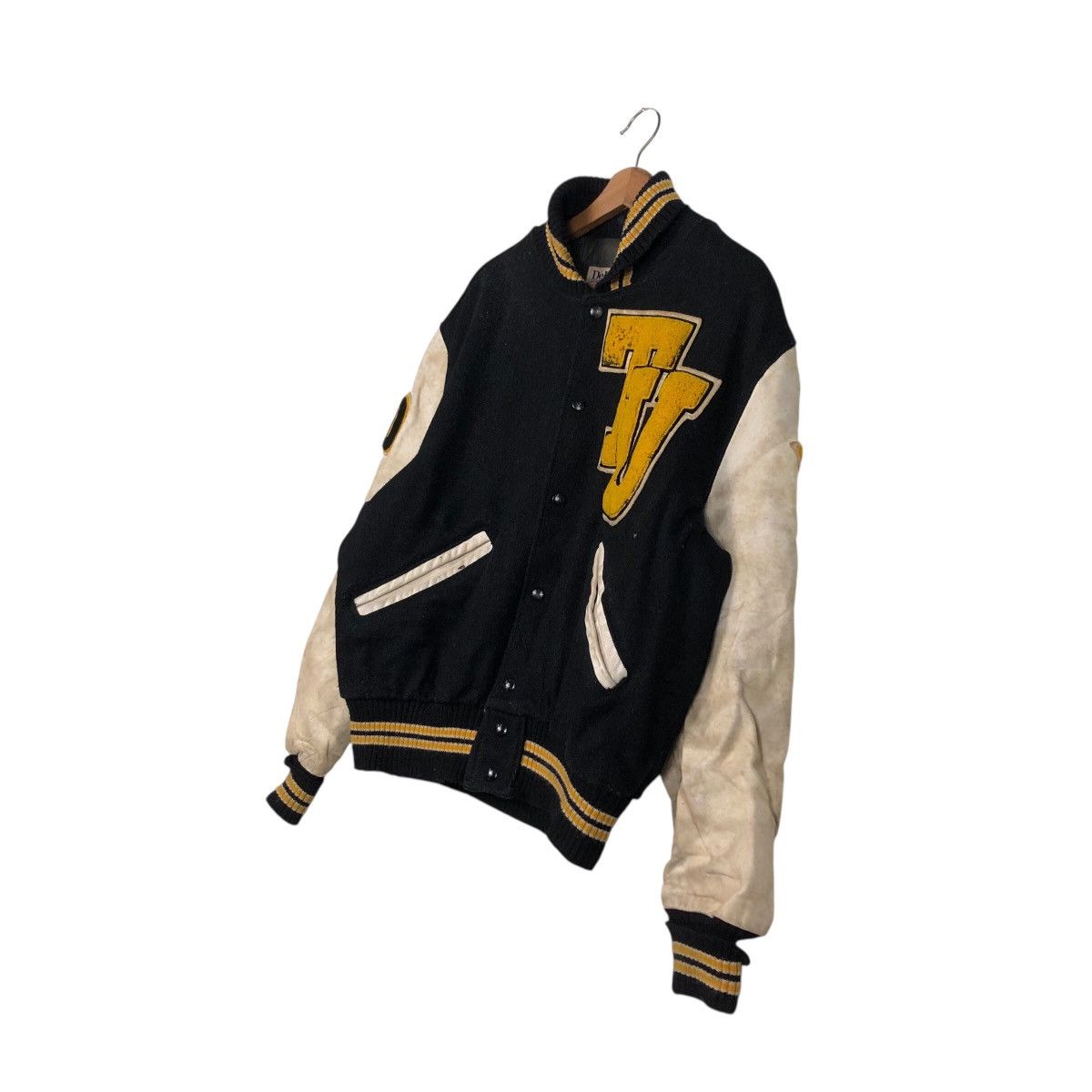 Delong 📌Vintage Varsity Leather Jacket Delon Big Logo Embroidered Size US M / EU 48-50 / 2 - 4 Thumbnail