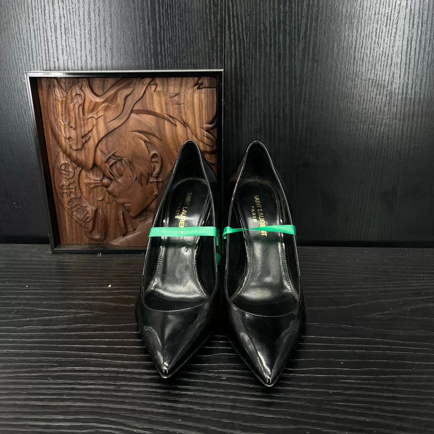 Saint Laurent Paris SAINT LAURENT Opyum Patent Black Gold Heels 37 Box Worn Size US 6.5 / IT 36.5 - 4 Thumbnail