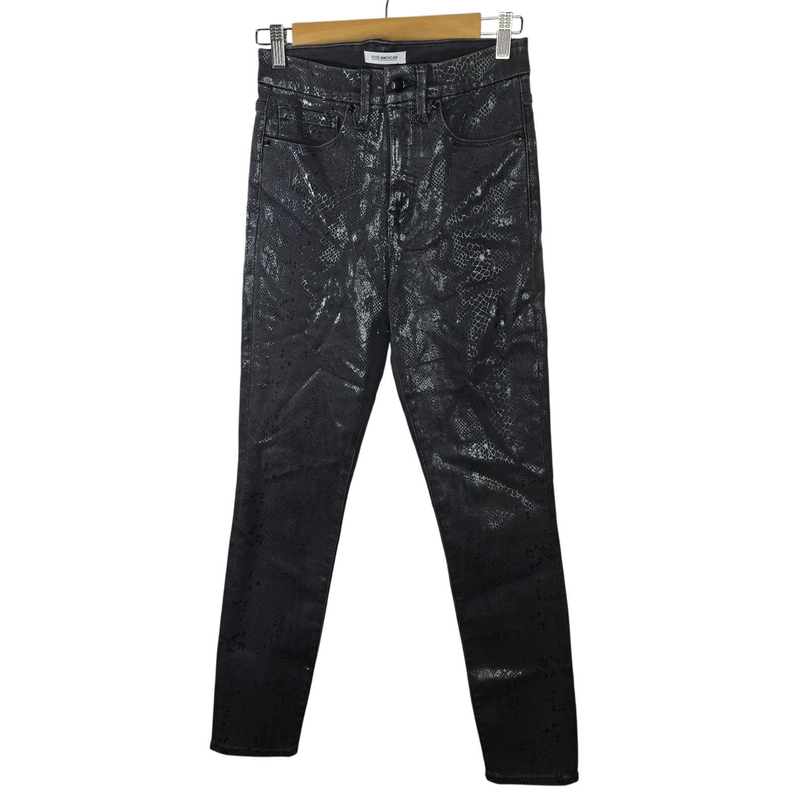 Good American Good American Good Waist Gray Snake Foil Skinny Jeans 4/27 Size 27" / US 4 / IT 40 - 2 Thumbnail