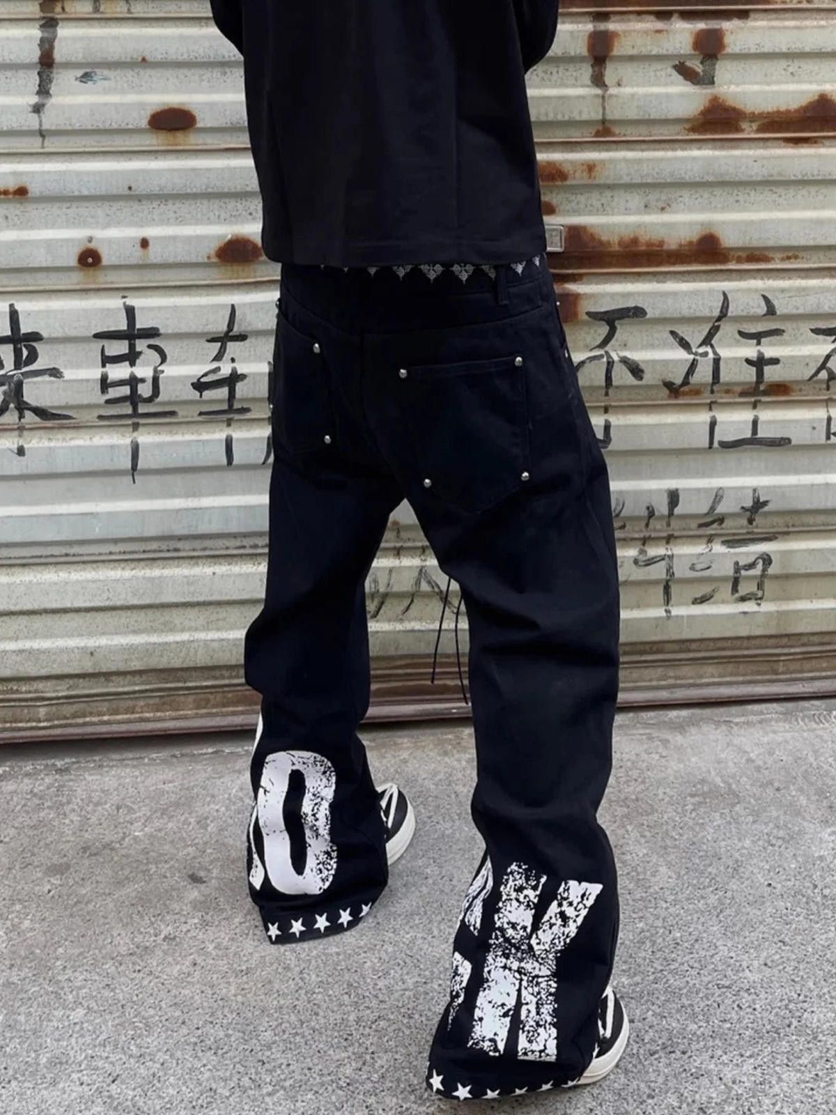 Other Black Baggy Wide Leg Jeans with Plaid Double Waistband Size US 28 / EU 44 - 3 Thumbnail