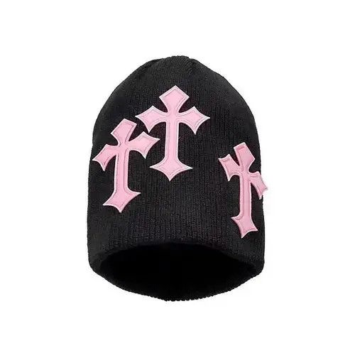 Hypebeast Black cross jacquard Y2K knitted hat Size ONE SIZE - 2 Thumbnail