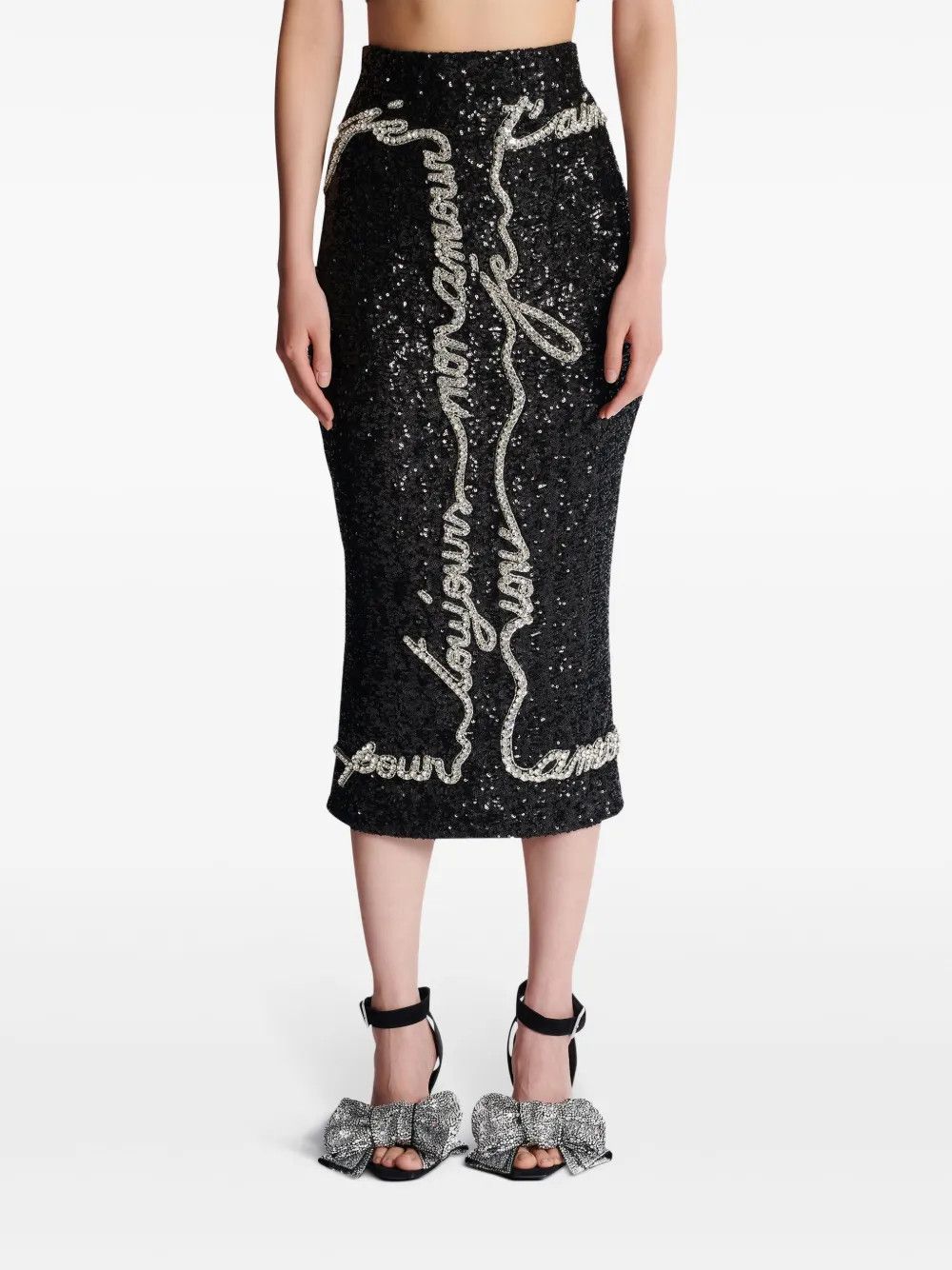 Balmain o1s1wg111225 Sequin Embellished Midi Skirt in Black Size 26" / US 2 / IT 38 - 4 Thumbnail