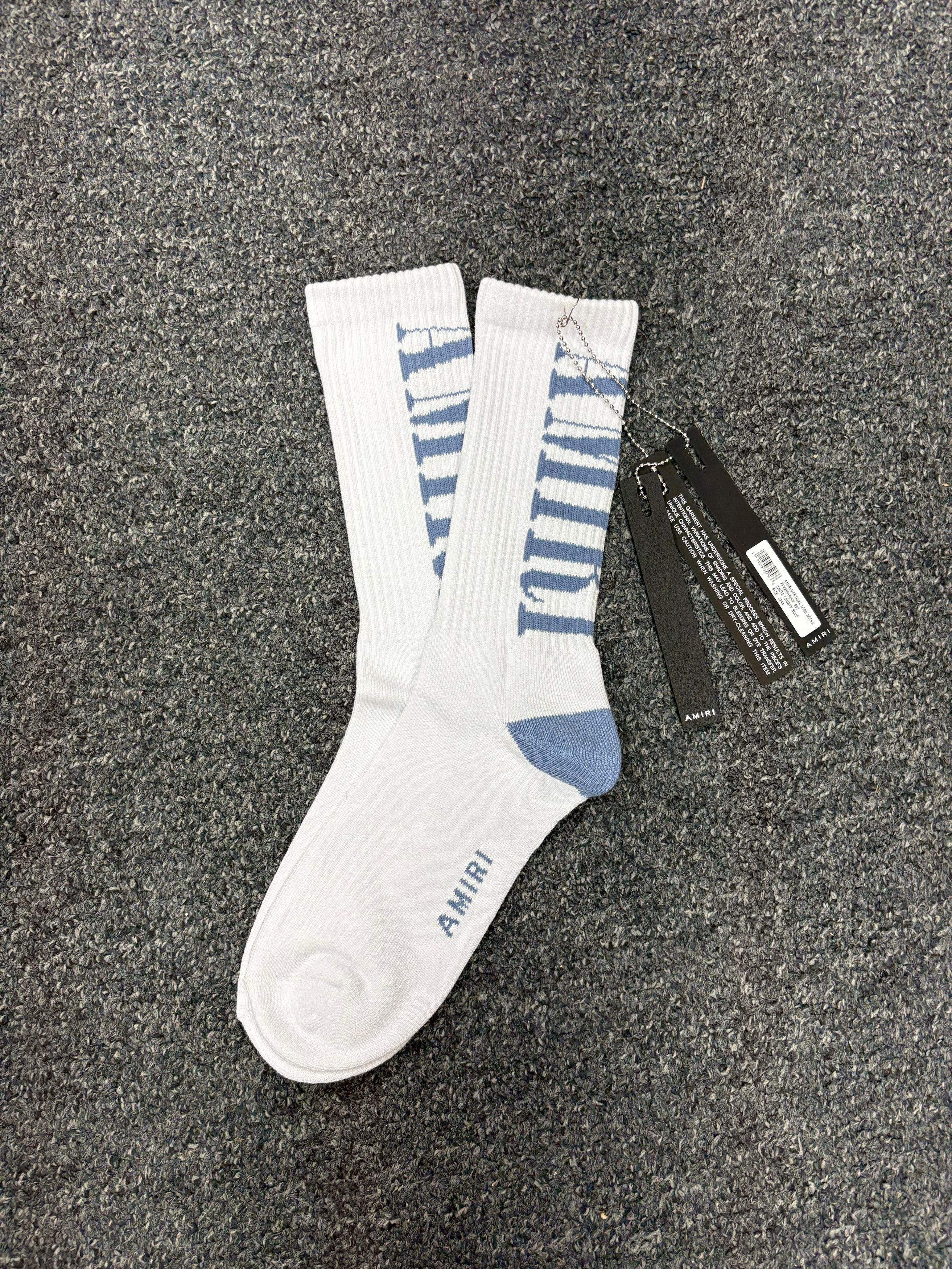 Amiri Amiri Vertical Logo Socks in White/Dusty Blue Size 44 - 2 Thumbnail