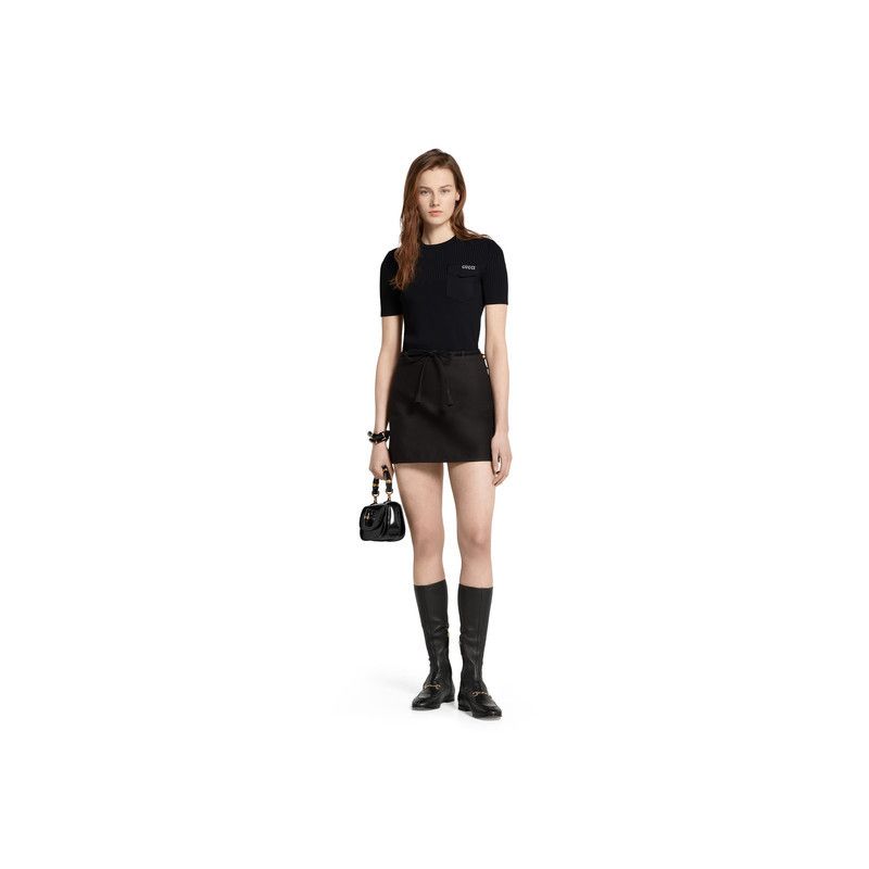 Gucci o1B3y1r0526 Rib Fabric Top Sweater With Intarsia in Black Size M / US 6-8 / IT 42-44 - 2 Thumbnail