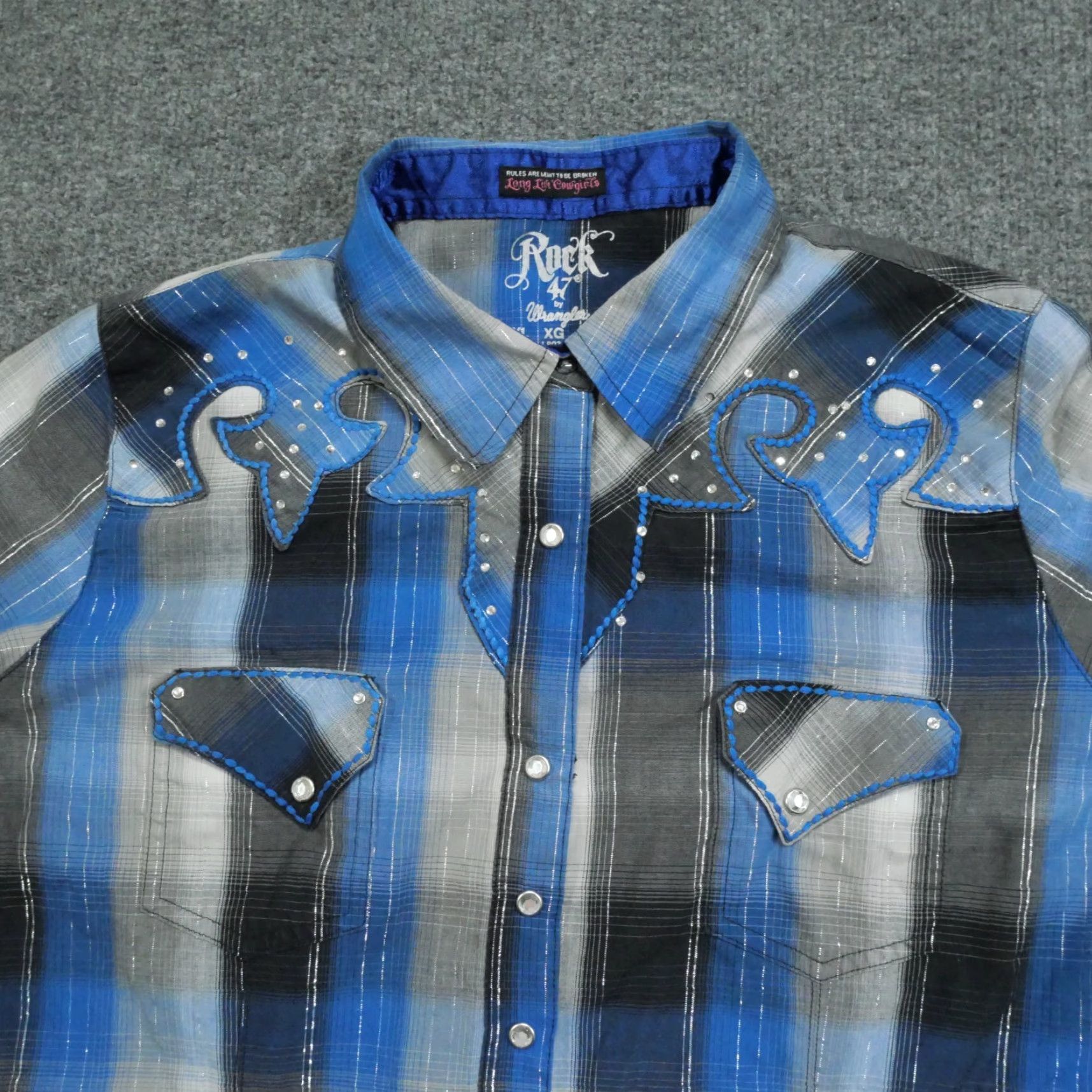Wrangler VINTAGE Wrangler Pearl Snap Shirt Womens XL Blue Black Plaid Western Casual Long Sleeve Collared Snap Button-Up Size XL / US 12-14 / IT 48-50 - 3 Thumbnail