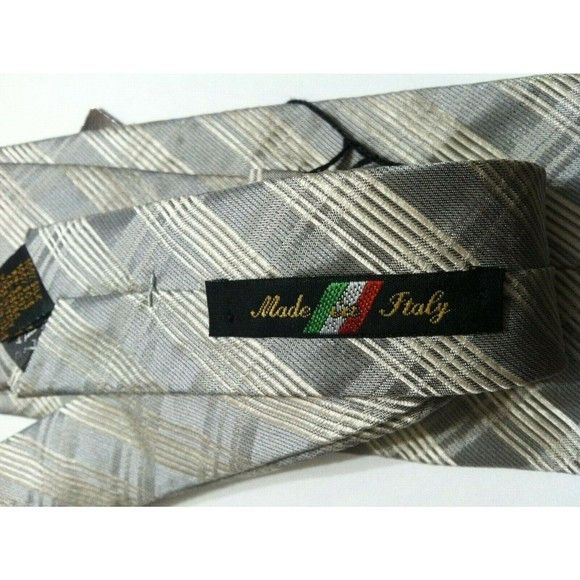 BUGATCHI BUGATCHI MENS NEW SILVER 100% SILK PLAID TIE WIDTH: 3 1/2" Size ONE SIZE - 4 Thumbnail