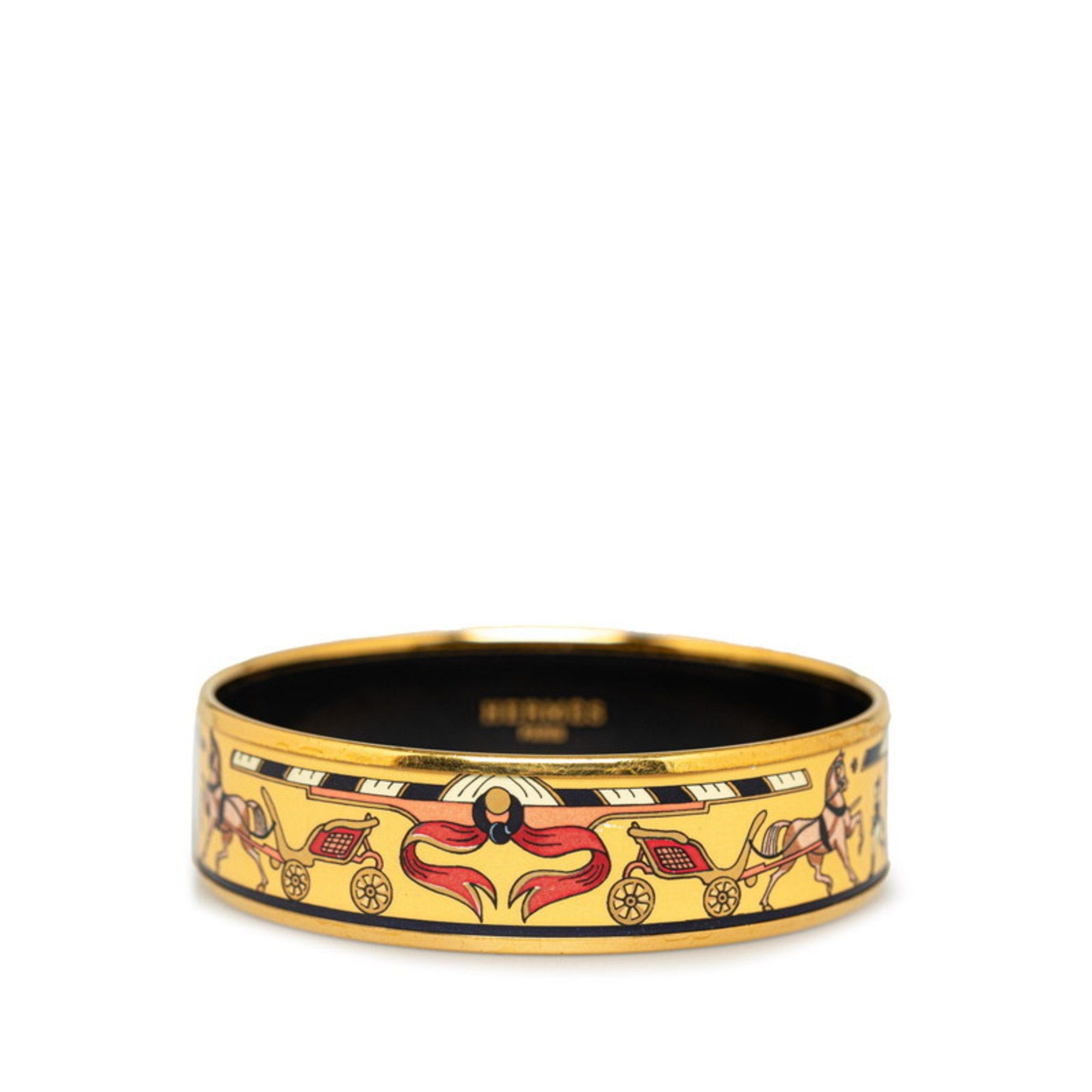 image of Hermes Enamel Gm Carriage Cloisonne Bangle Gold Beige Multi-Color Plated Women's