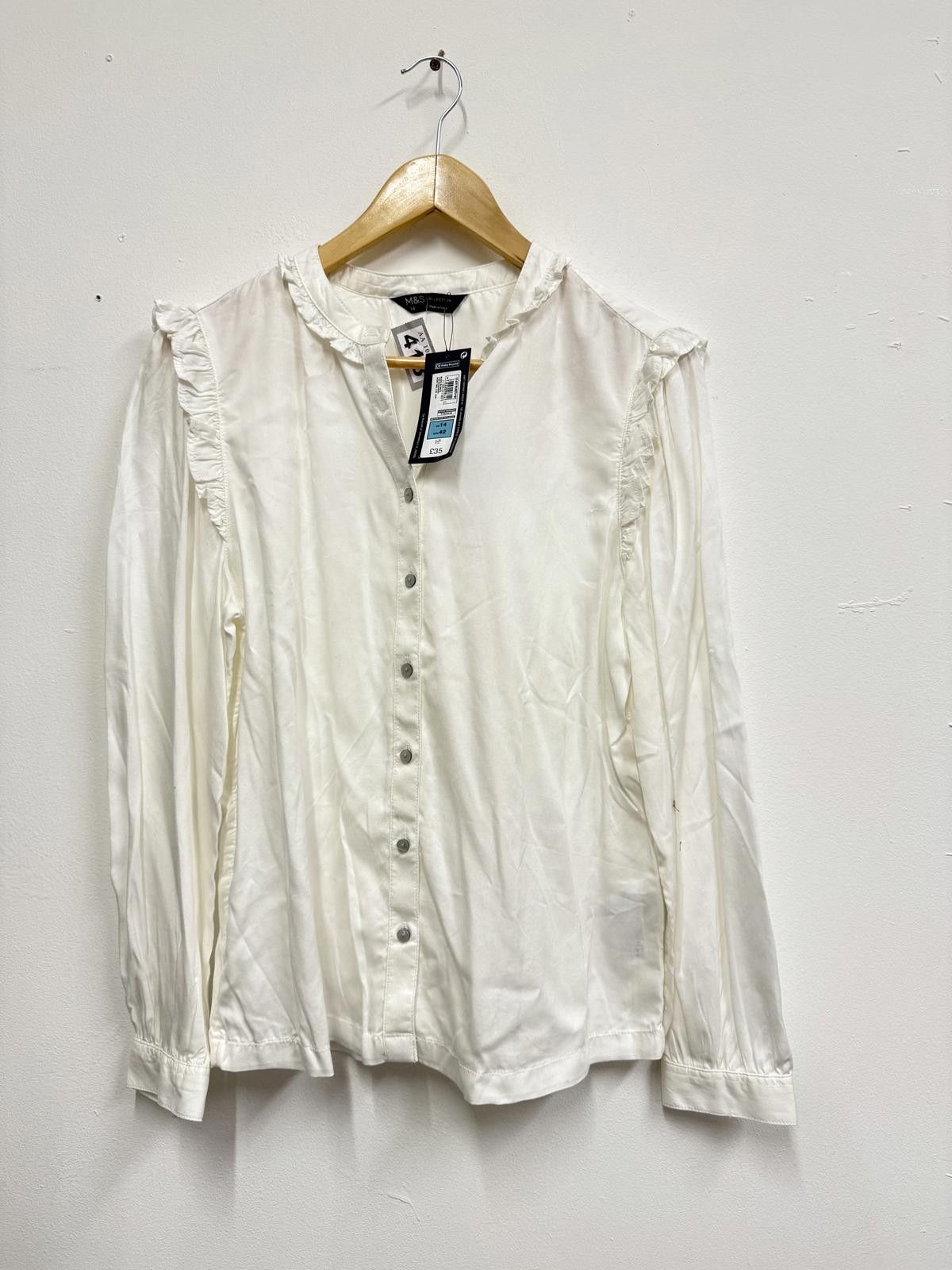 Other M&S Collection White Long Sleeve Button-Up Blouse UK 14 EUR Size XL / US 12-14 / IT 48-50 - 1 Thumbnail