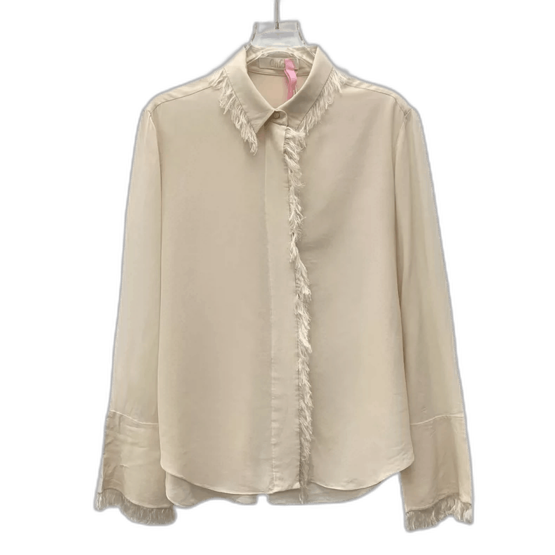 Chloe Chloe Beige Fringe Collar Silk Shirt Size S / US 4 / IT 40 - 1 Thumbnail