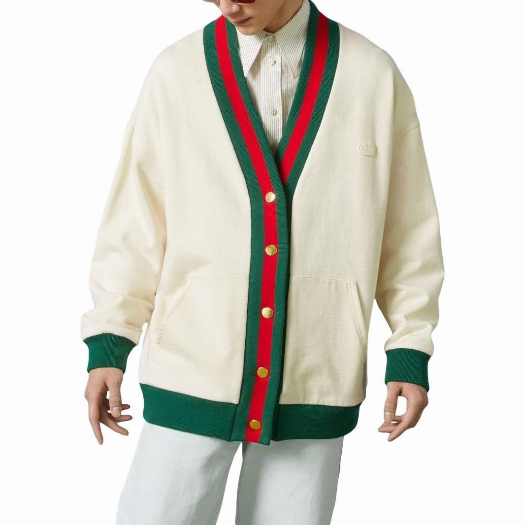 Gucci NWT Gucci Cotton Jersey Cardigan With Web 'Off White' Mens S Size US L / EU 52-54 / 3 - 3 Thumbnail