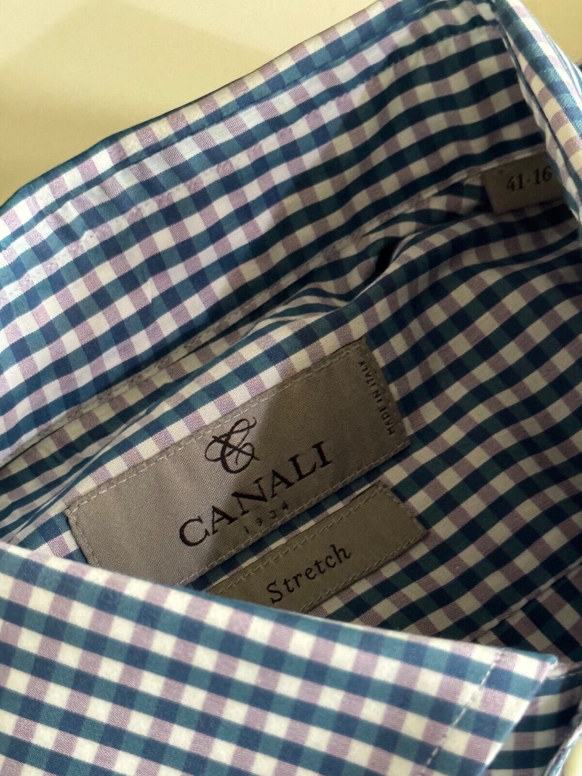 Canali Canali Mens 16/41 L Blue White Check Gingham Button Up Size US L / EU 52-54 / 3 - 3 Thumbnail