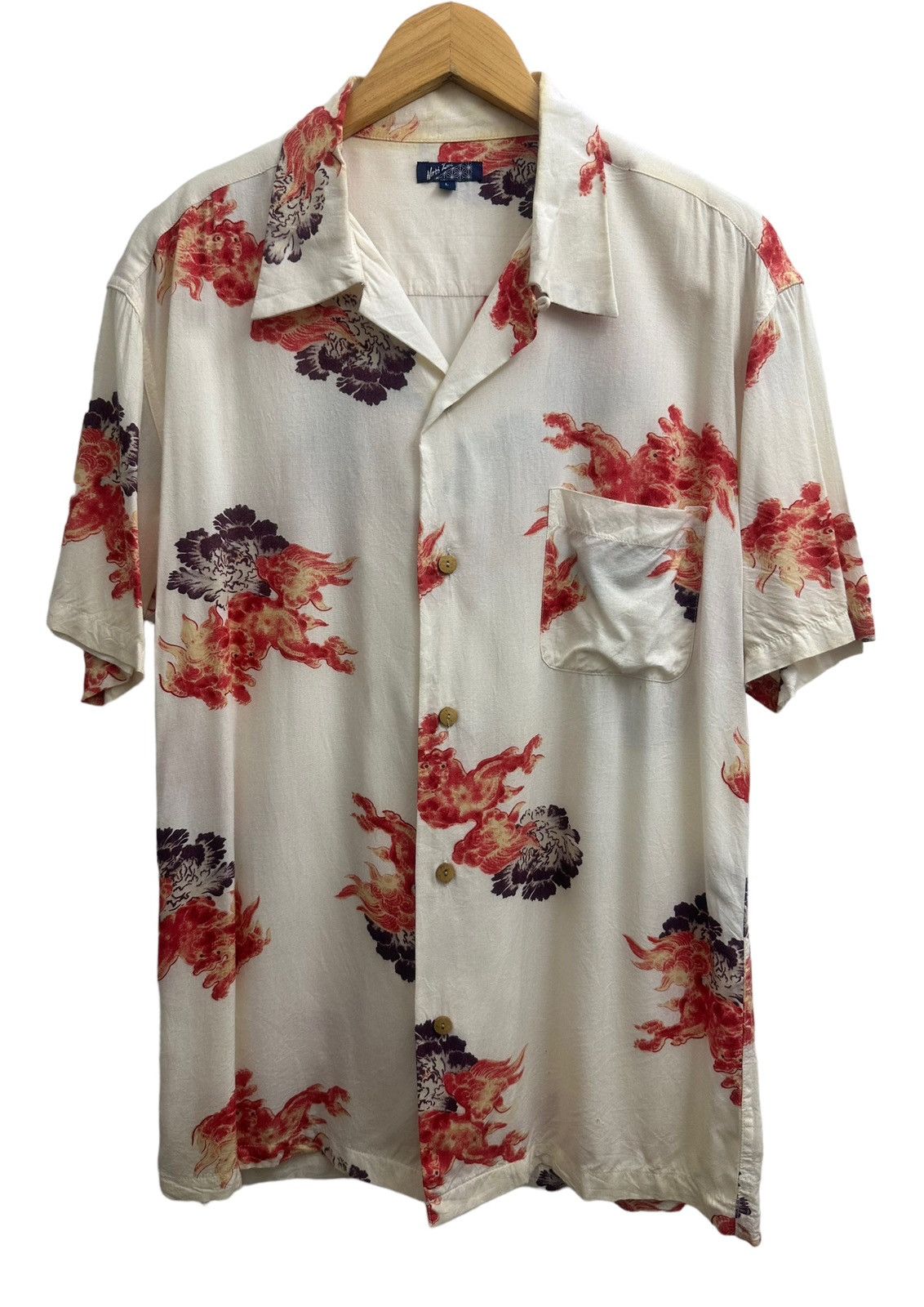image of Aloha Wear x Hawaiian Shirt Vintage Rayon Shisha Okinawa Japanese Hawaiian Shirts in Cream (Size La