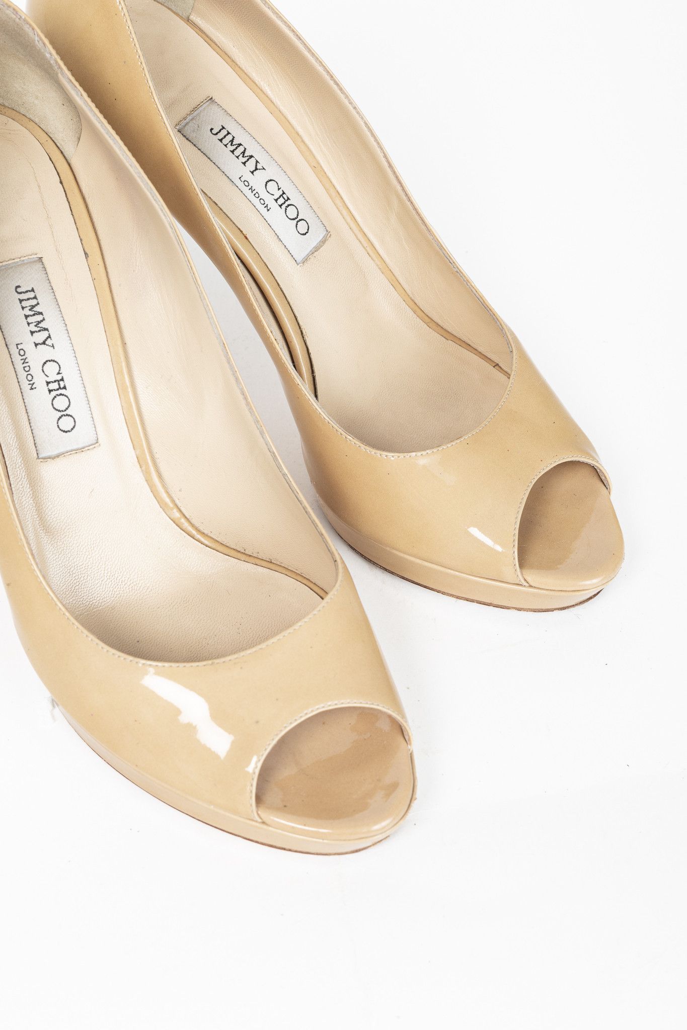 Jimmy Choo Jimmy Choo Luna Tan Patent-Leather Peep-Toe Platform Pumps Size US 9.5 / IT 39.5 - 6 Thumbnail
