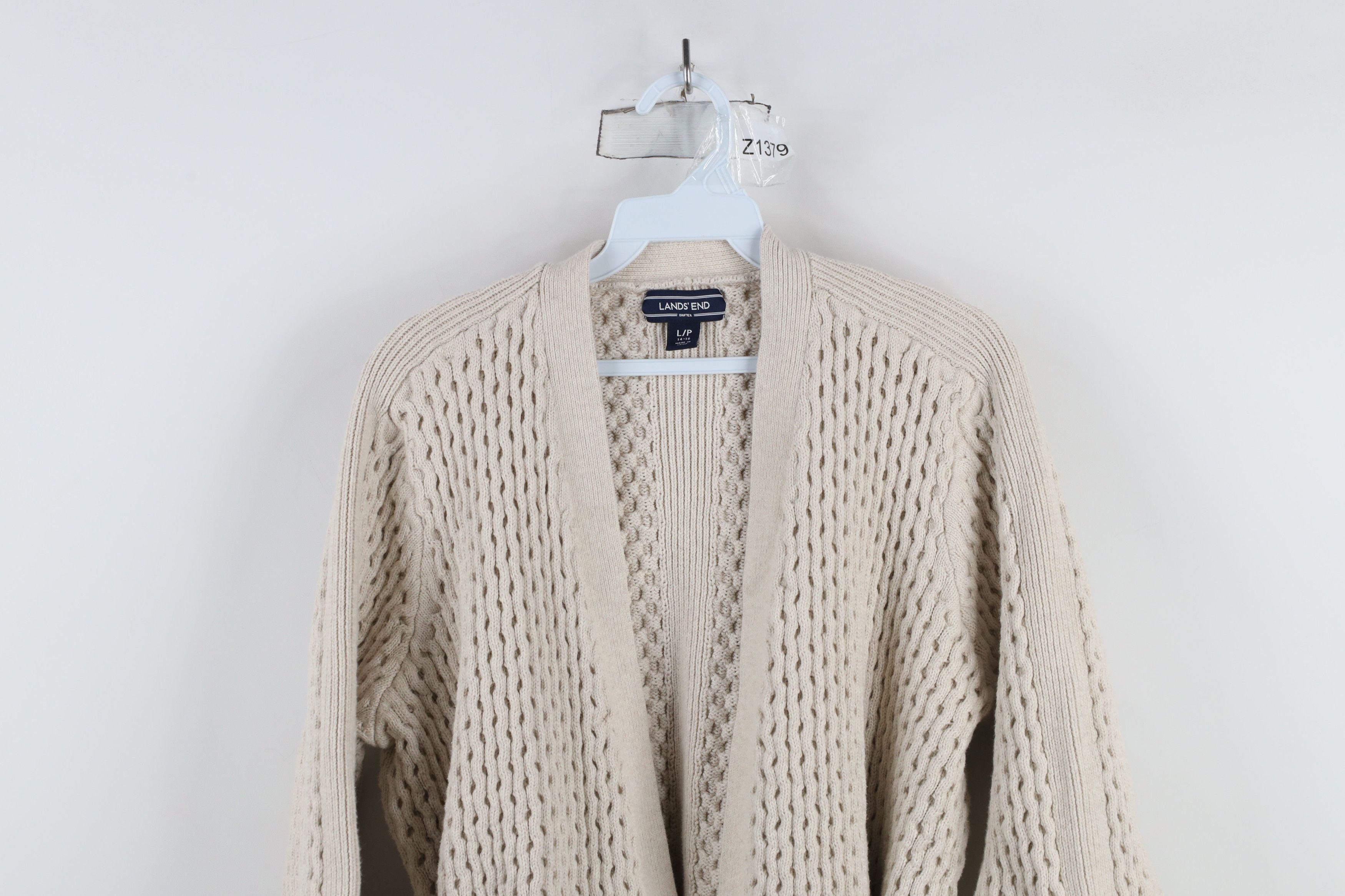 Lands' End × Vintage Vintage Lands End Heavyweight Knit Cardigan Sweater Beige Size L / US 10 / IT 46 - 2 Thumbnail