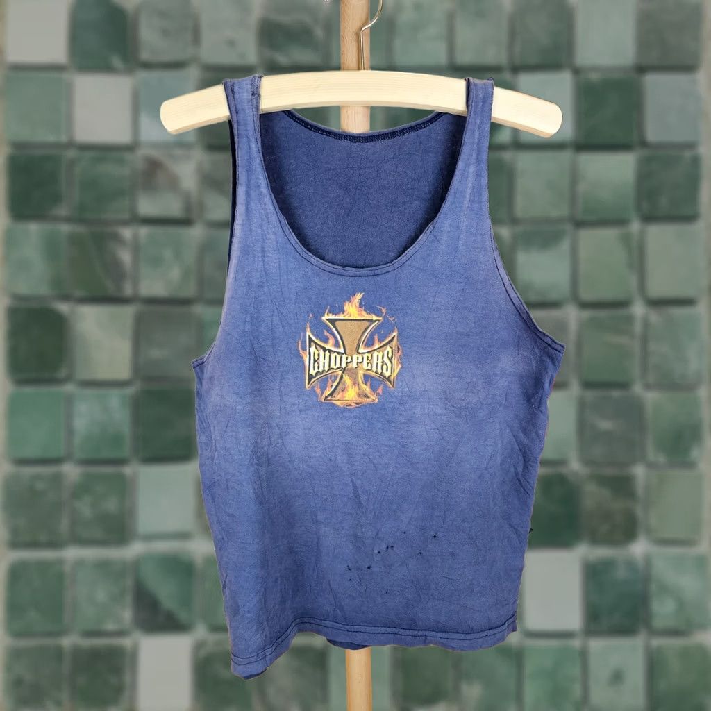 Vintage VINTAGE 90' CHOPPERS T-Shirt CAMOUFLAGE Blue M Mens Regular Cotton Pocket Distressed FADED TRASHED Gradient Size US M / EU 48-50 / 2 - 1 Thumbnail