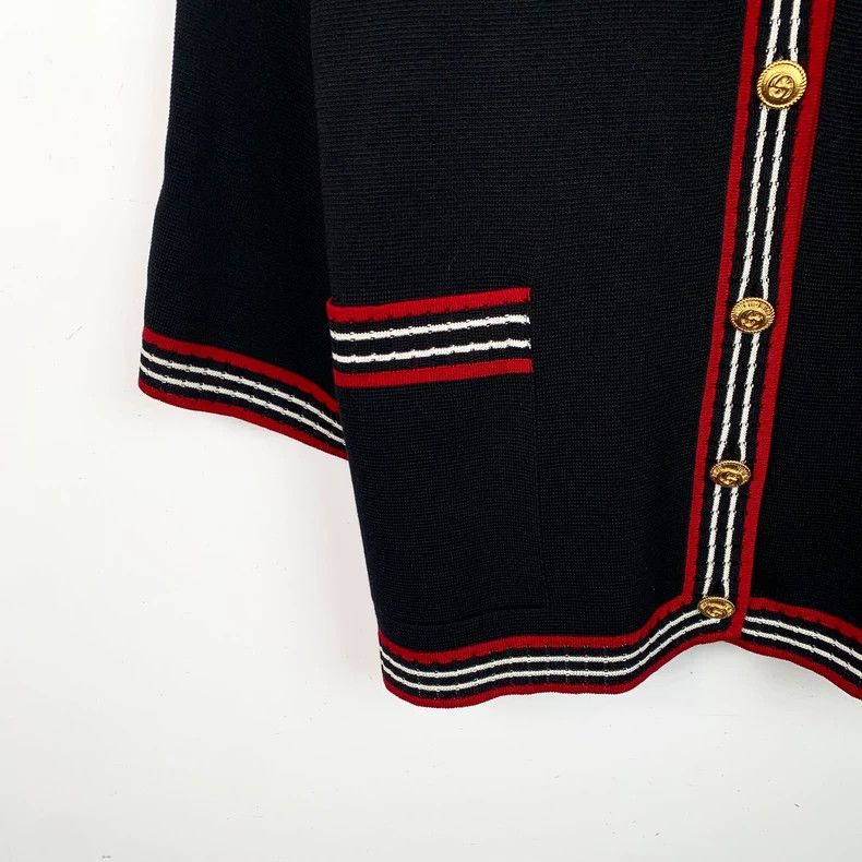 Gucci Gucci Black striped gold buckle mulberry silk knitted cardi Size US XS / EU 42 / 0 - 4 Thumbnail