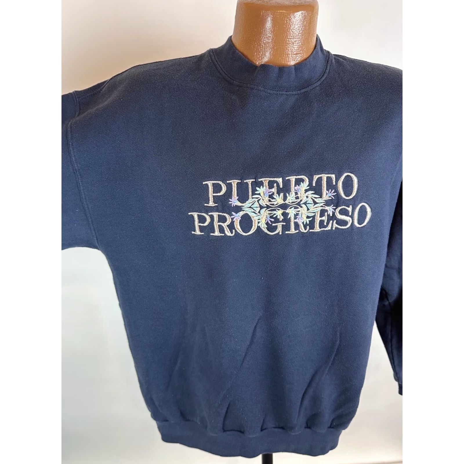 Vintage VINTAGE Puerto Progreso Sweatshirt XL Navy Embroidered 90s Cotton Blend Knit Crew Neck Pull over Men Size US XL / EU 56 / 4 - 3 Thumbnail