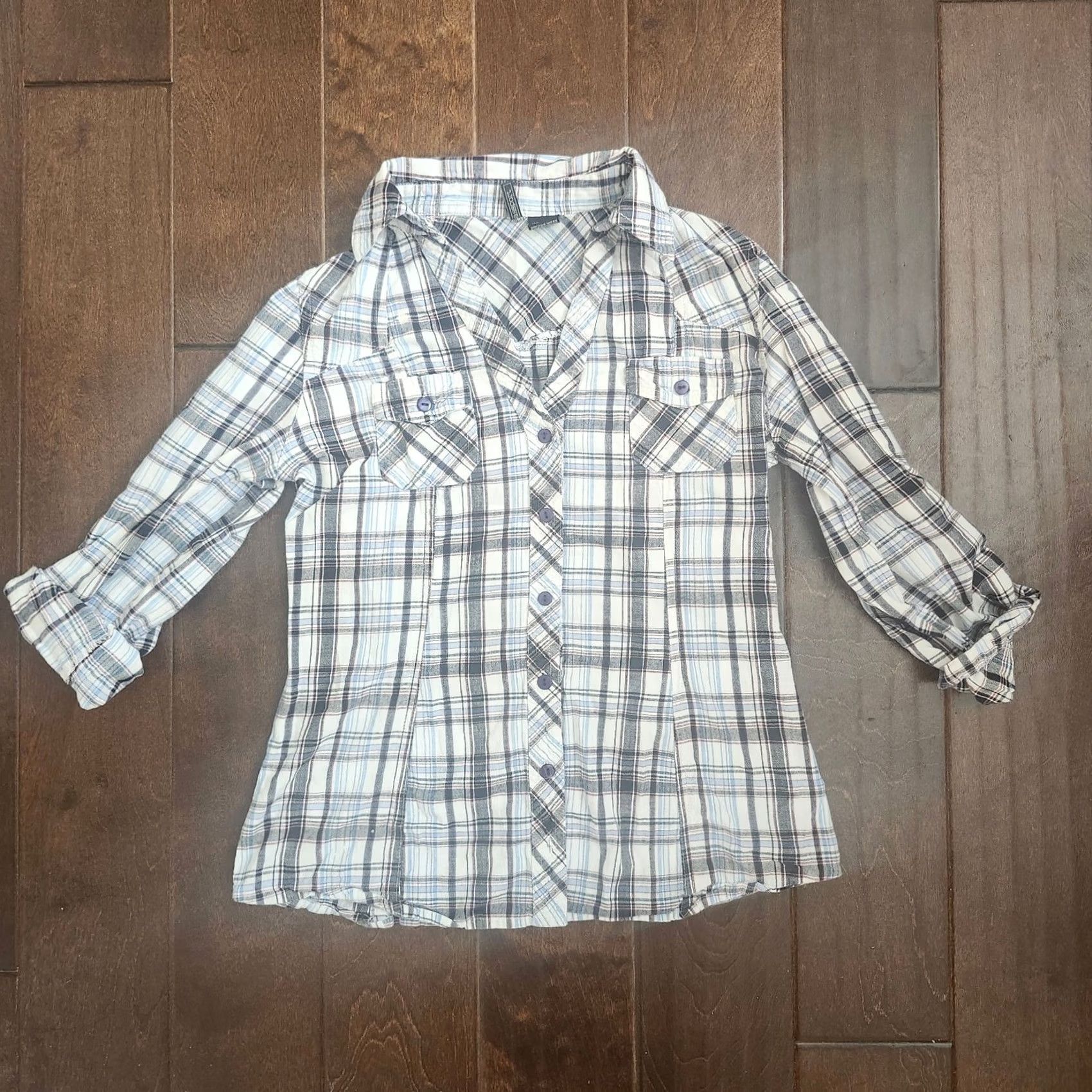 Vintage VINTAGE Passport Women's JUNIOR Plaid Button Up Shirt 3/4 Sleeve XS? Size S / US 4 / IT 40 - 2 Thumbnail